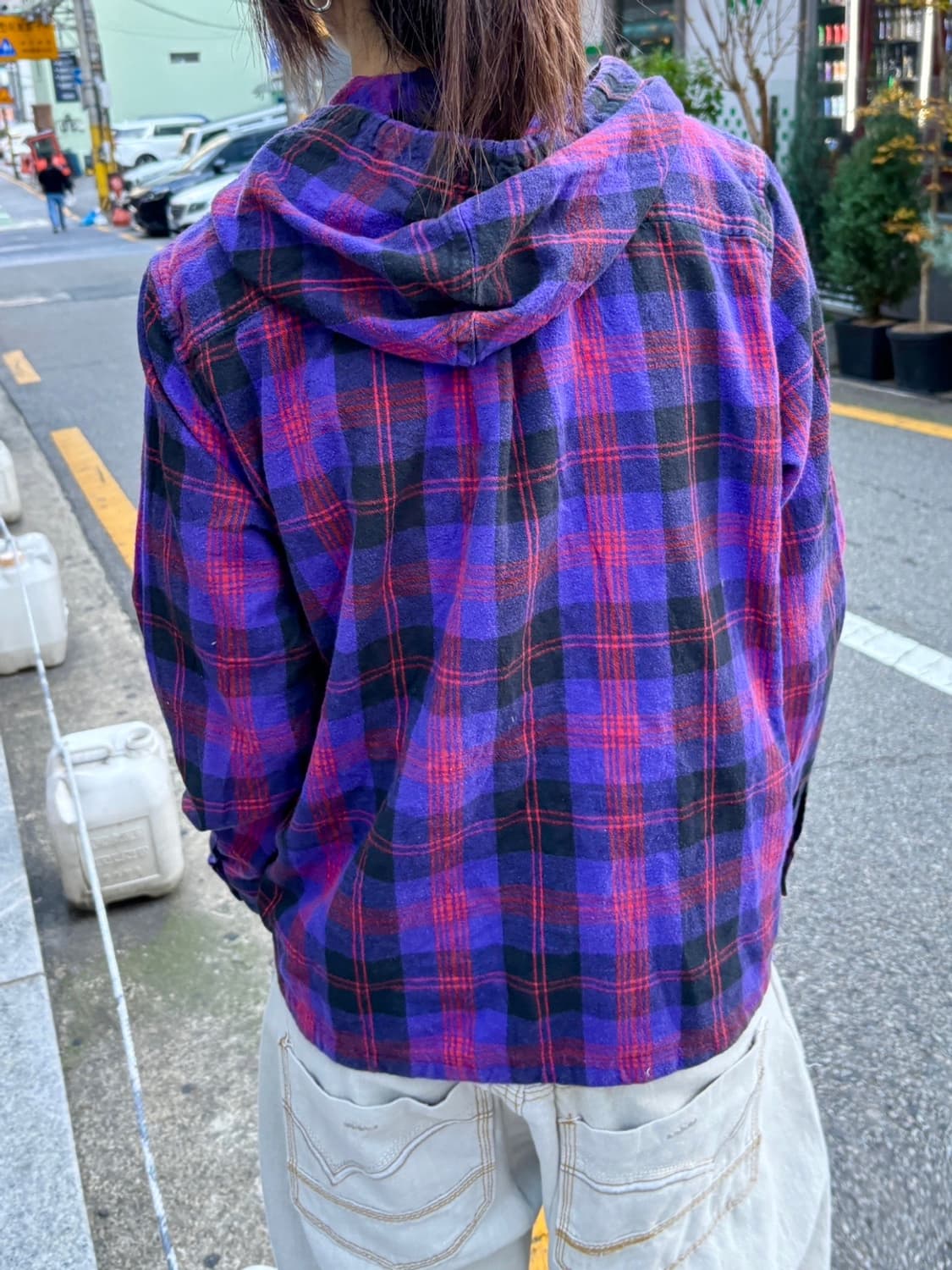 90s LL BEAN 퍼플 타탄체크 후드셔츠 상품이미지4