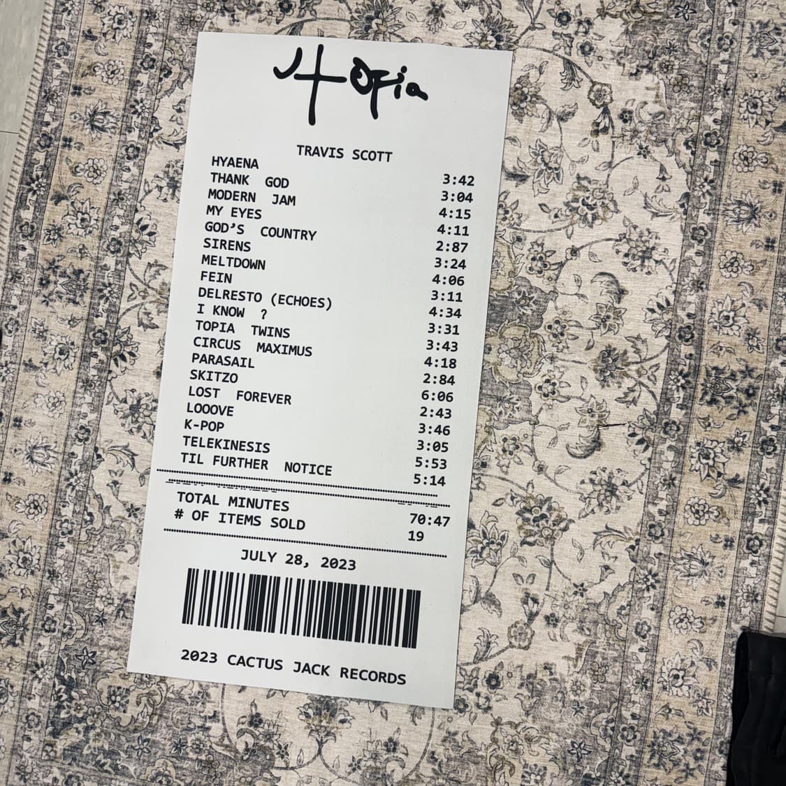 트래비스스캇 유토피아 앨범 러그 상품이미지1