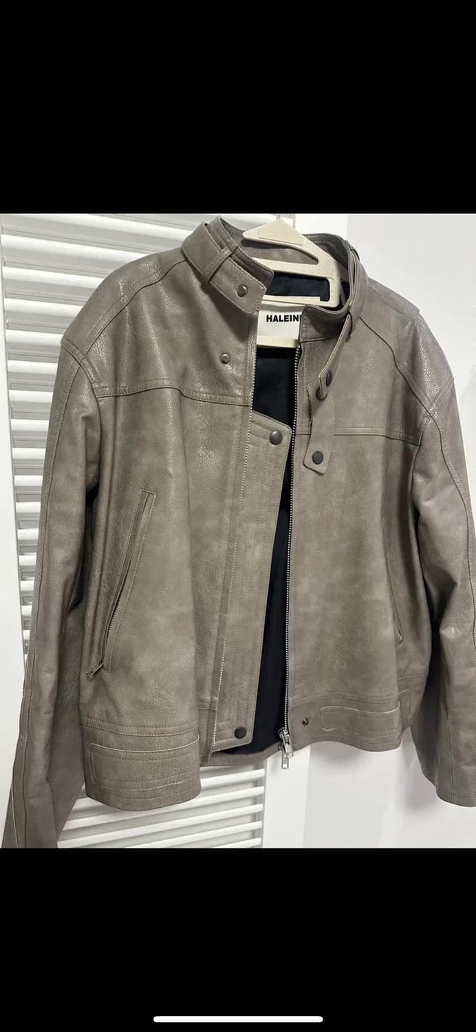 알렌느 벨티드 바이커 자켓 그레이 베이지 상품이미지3