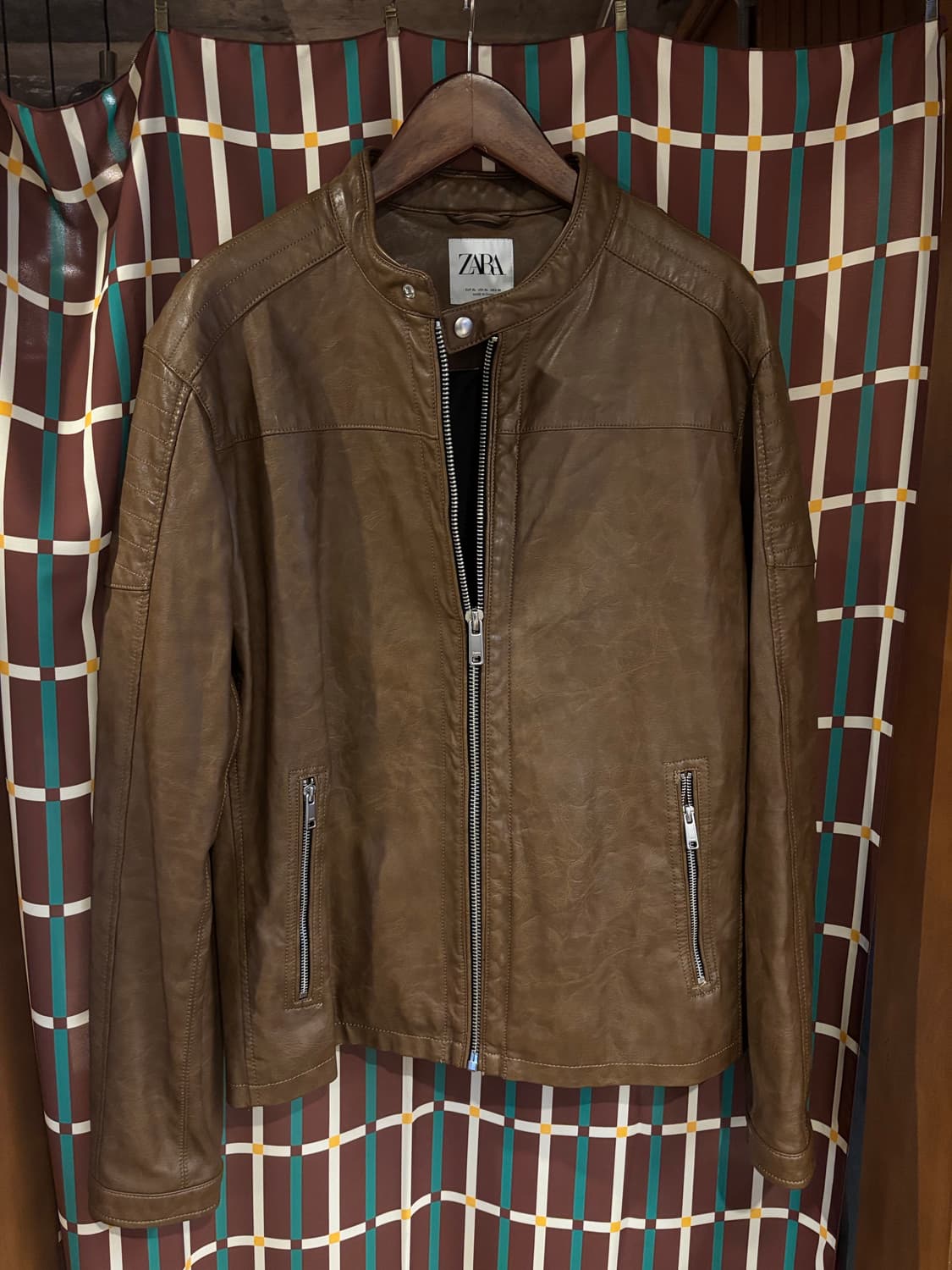 자라 브라운 인조가죽 라이더 자켓 상품이미지1