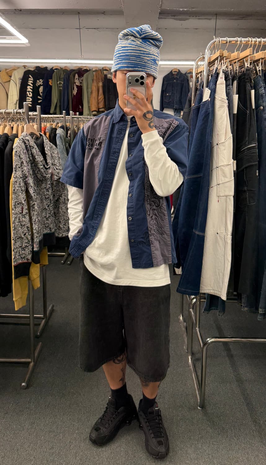 L)할리데이비슨 빈티지 스컬자수 프린팅 반팔 셔츠 상품이미지1