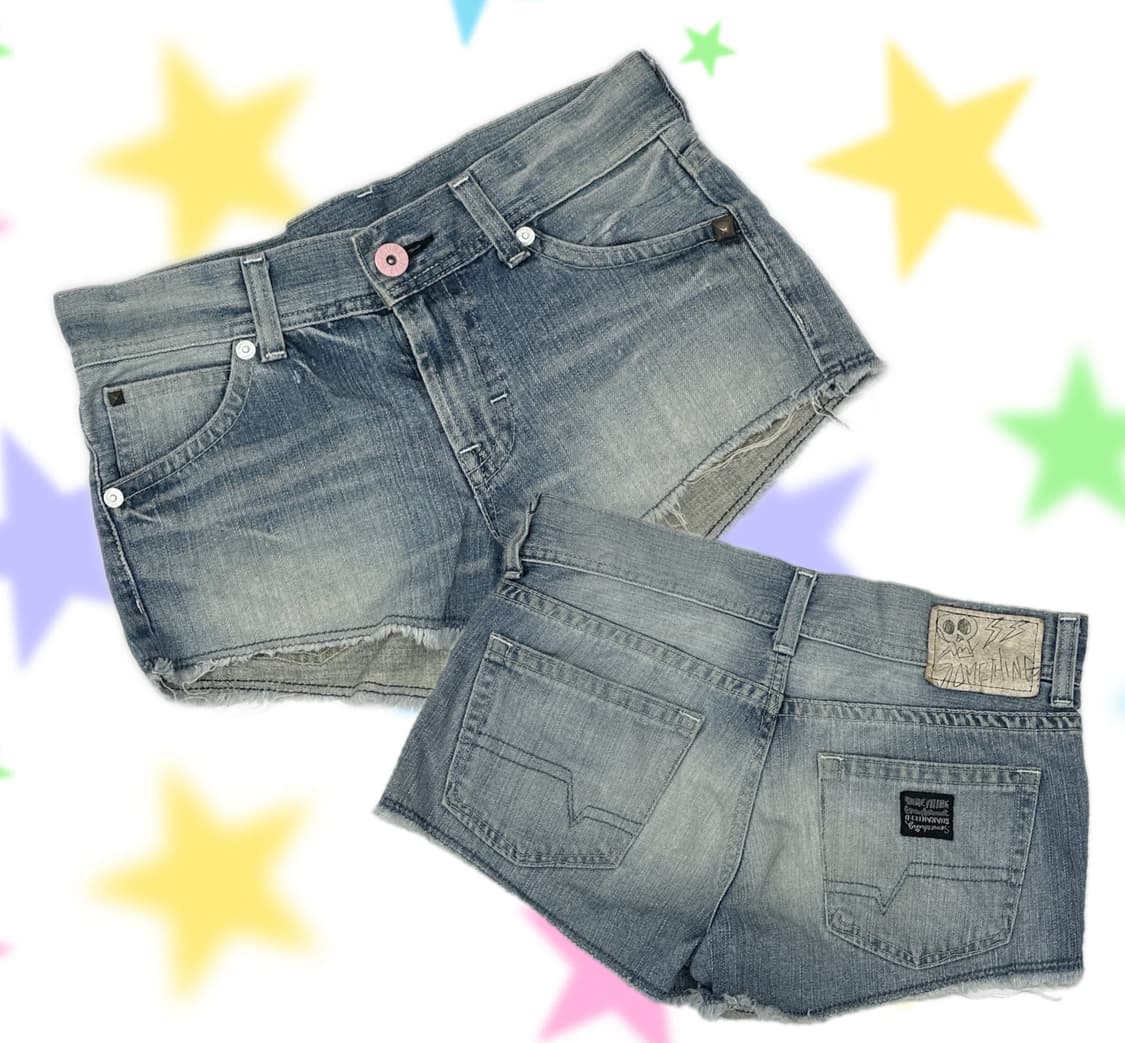 something x EDWIN  숏데님 팬츠 데코라 괴짜 y2k 워싱 상품이미지1