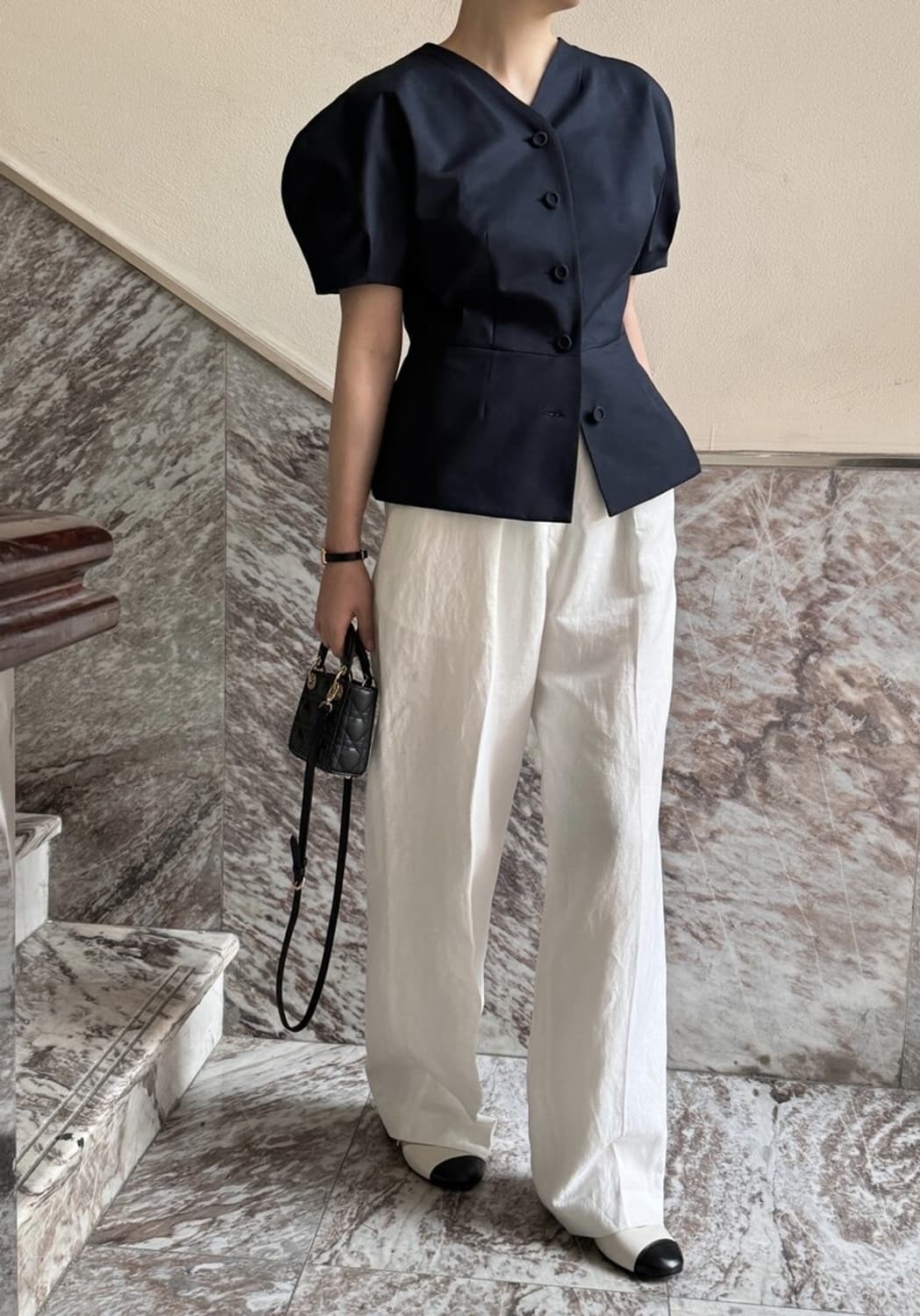 썸제이 Ssumj 네이비 볼륨소매 숏 반팔 자켓 S 상품이미지1