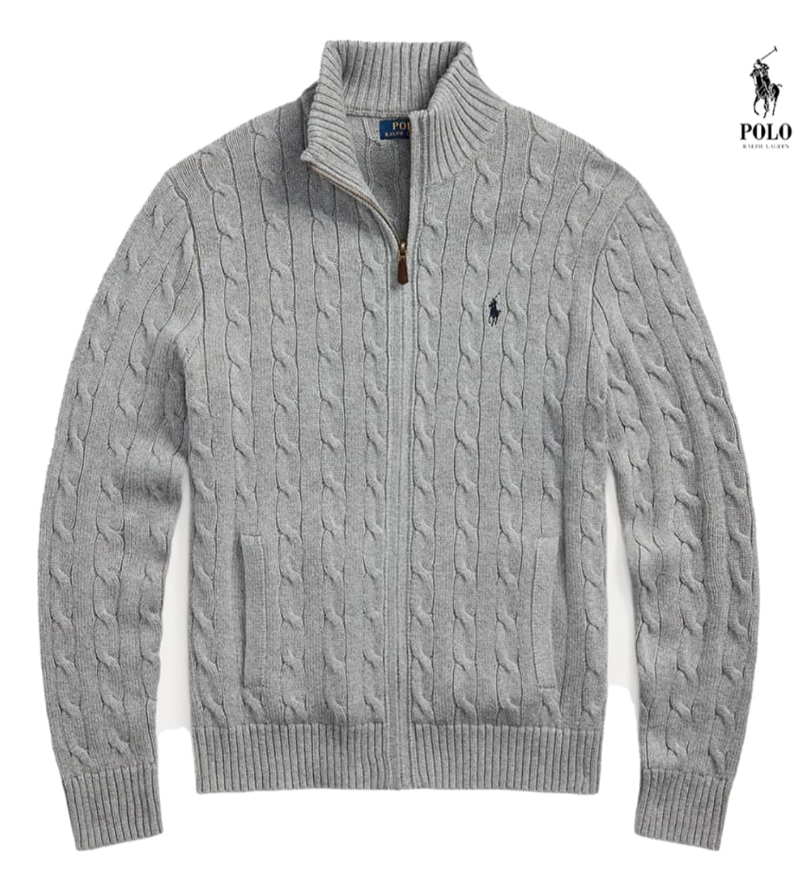 폴로 케이블 니트 풀 지퍼 스웨터 그레이 L 상품이미지1
