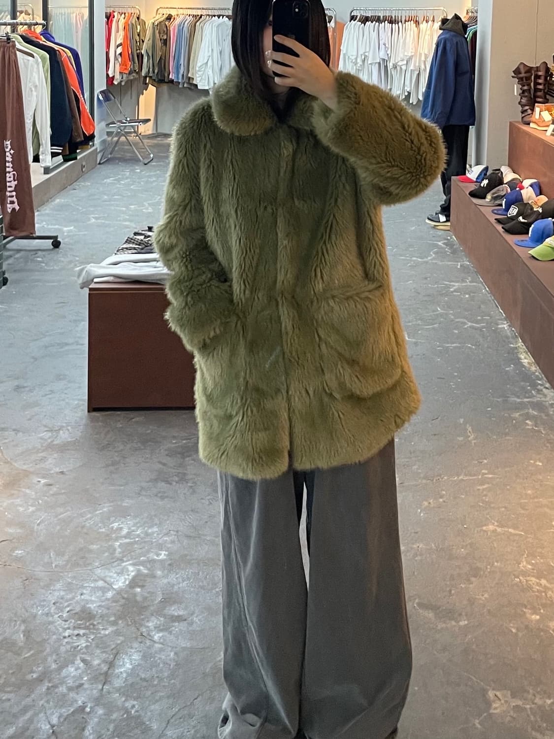 LOVE MY SANTA 올리브 그린 모피 코트 H1279 상품이미지1