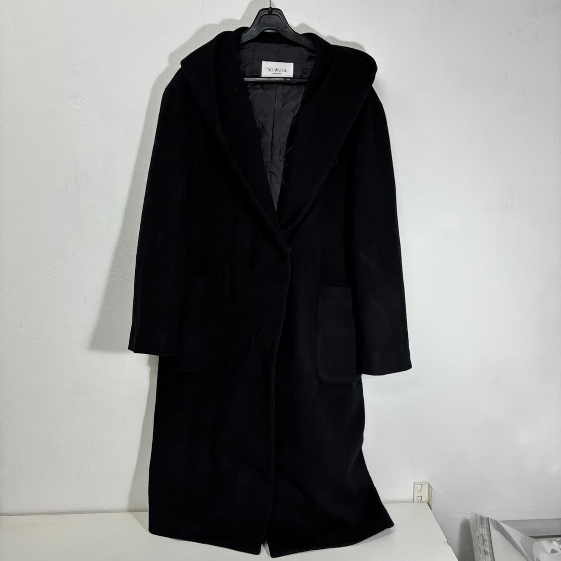 우먼FREE SOWOOL 소울 블랙 여우모피 후드 울코트 상품이미지3