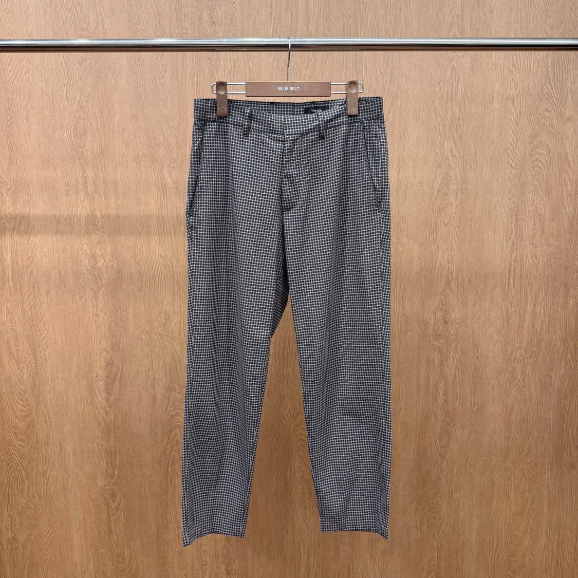 띠어리 체크 슬랙스 팬츠 하운드투스 패턴 디테일 슬림핏 브라운 상품이미지2