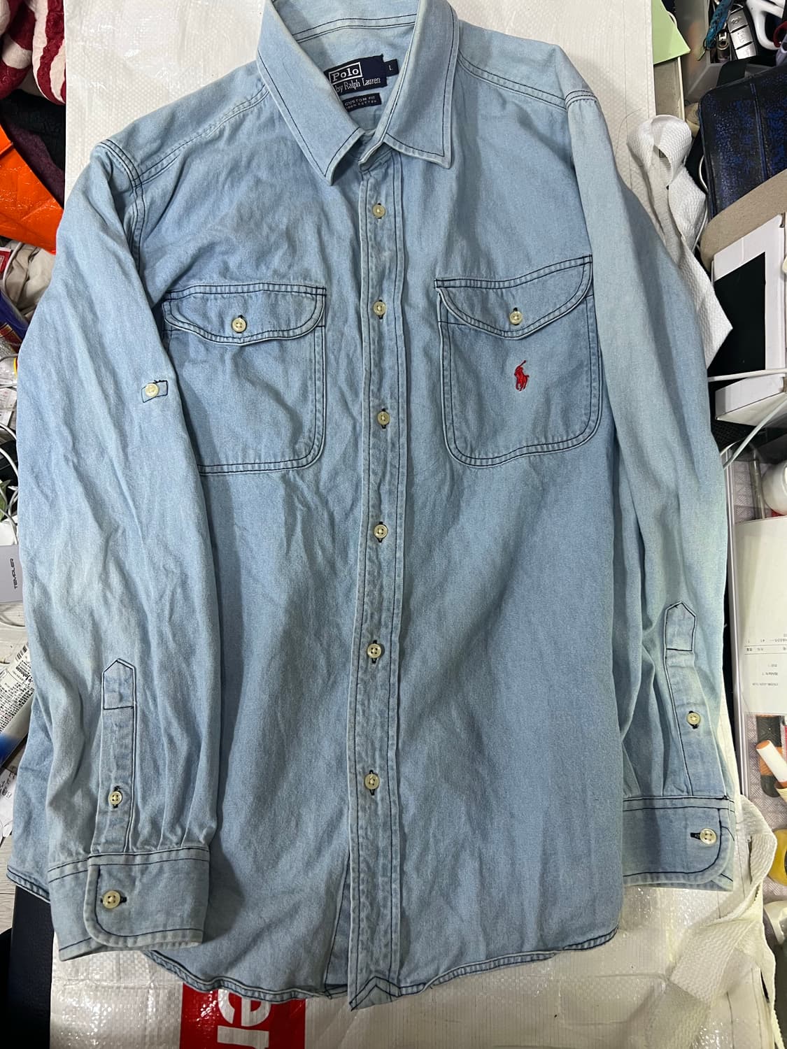 90s 폴로 데님 성조기 청남방 L 상품이미지1