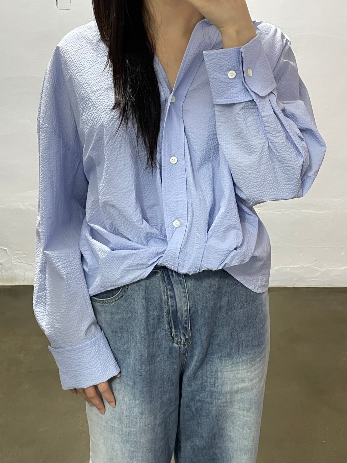ORR 블루 텍스처 셔츠 M 상품이미지2