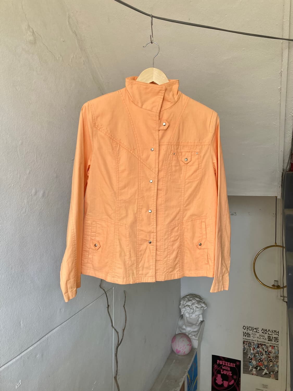 y2k 살구 코튼 버튼 스티치 자켓 상품이미지1
