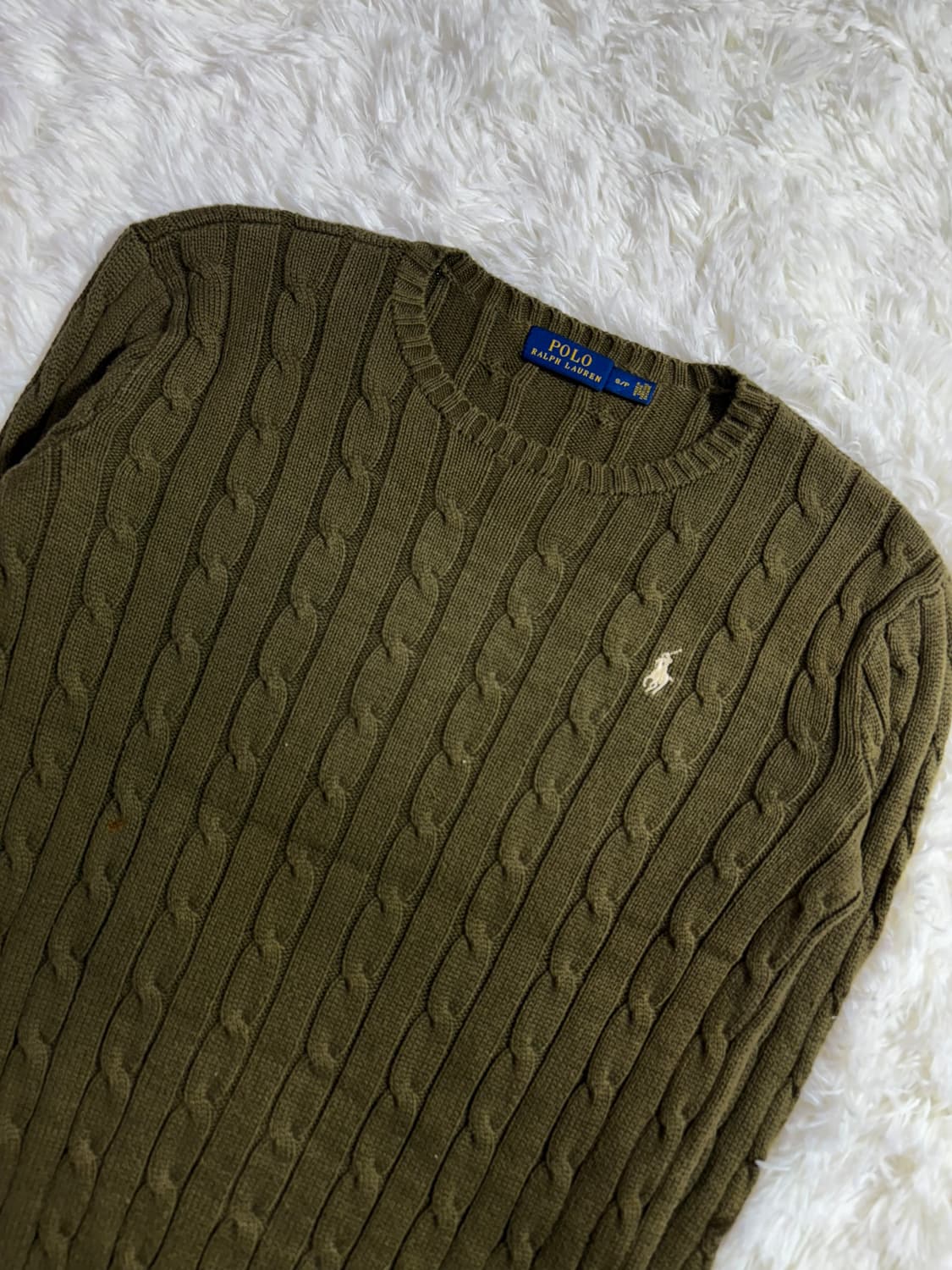 퓰로 랄프로렌 화이트포니 카키 꽈배기 니트  상품이미지4