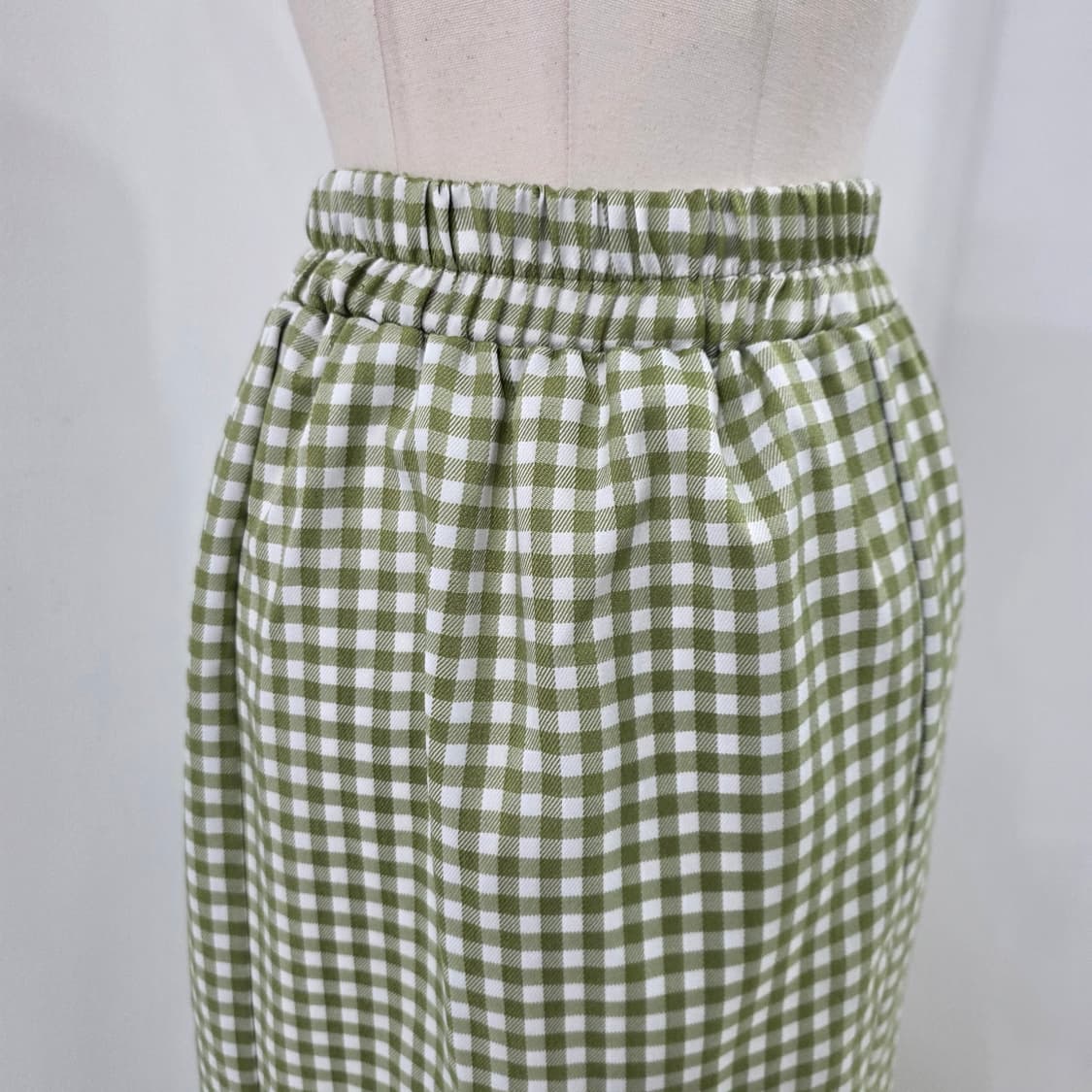 그린 깅엄 체크 머메이드 롱 스커트 상품이미지7