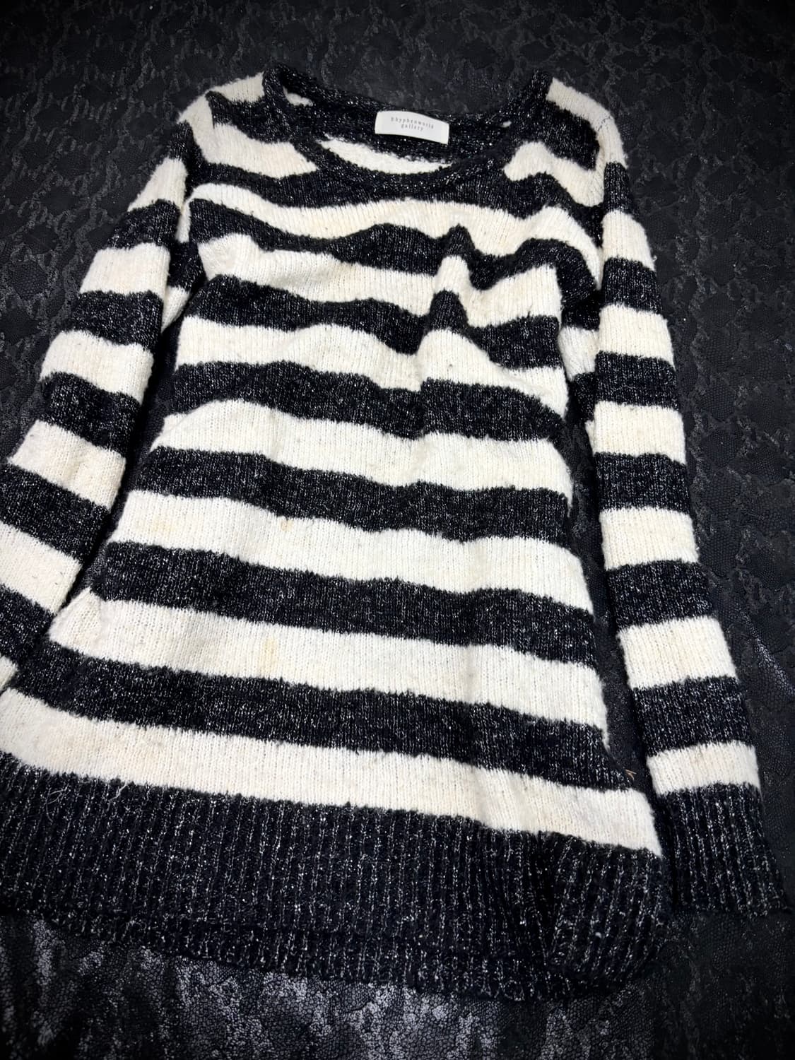 “Vintage” Y2K Black&White Stripe Knit Sl 상품이미지5