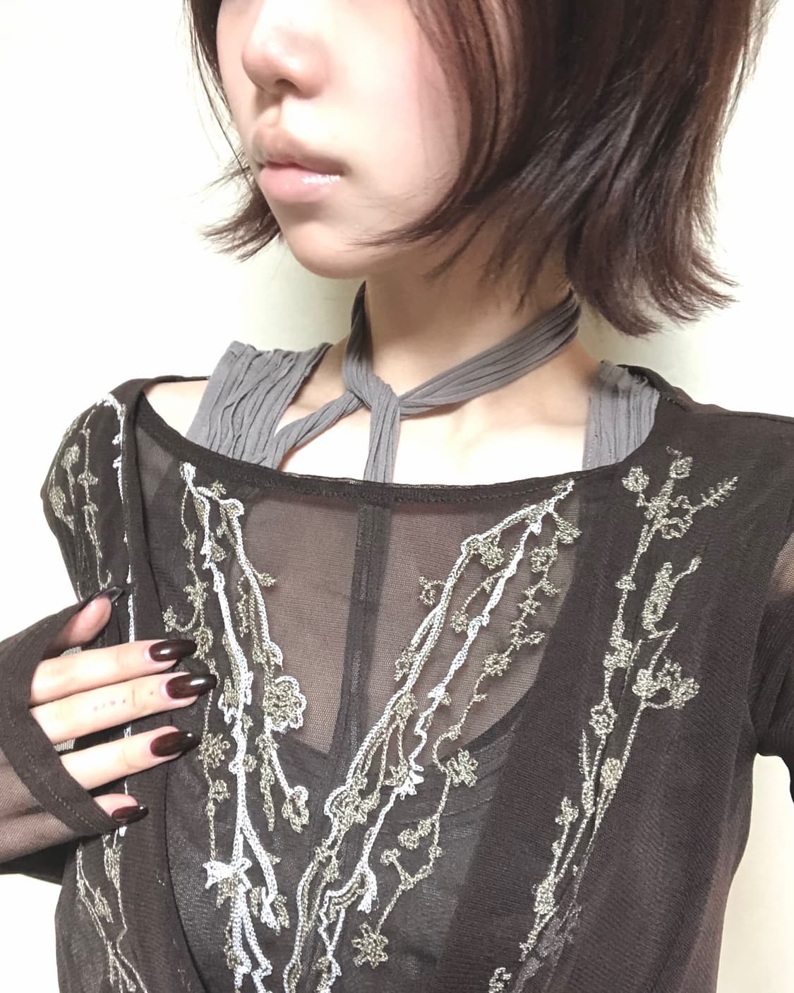 Hiroko Bis 메쉬 드레이프 롱슬리브 상품이미지2