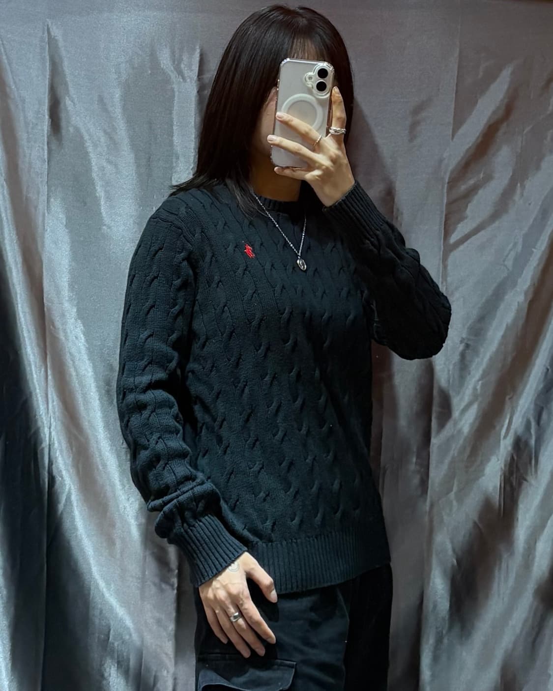 M 폴로랄프로렌 레드포니 블랙 케이블 니트 상품이미지1