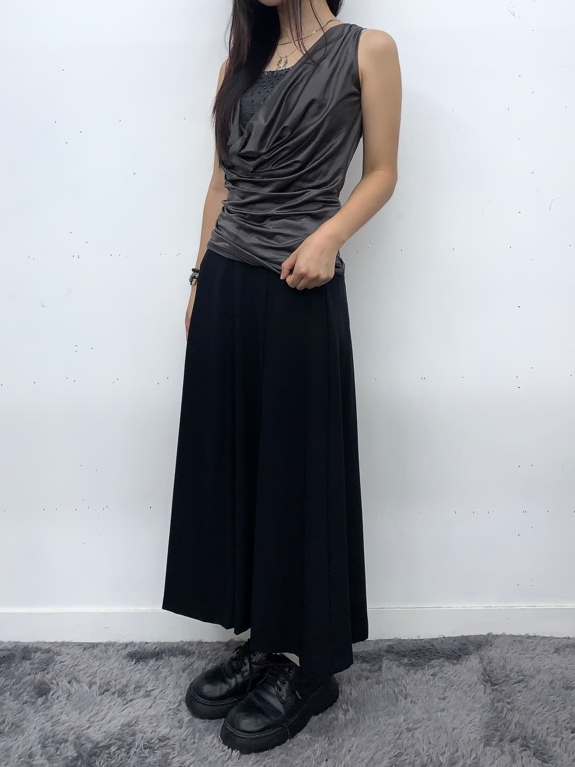 블랙 버튼 롱 스커트 상품이미지1