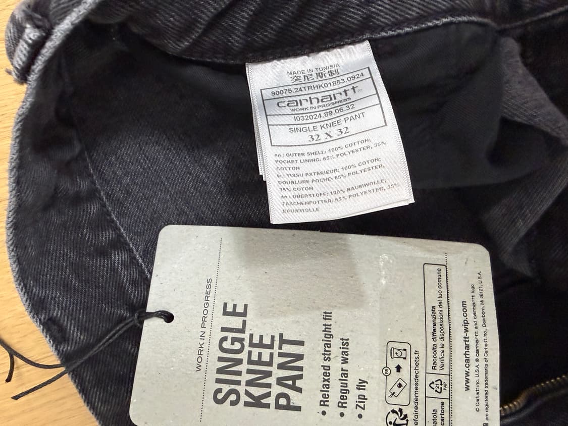 칼하트 wip 스미스 데님 싱글니 팬츠 블랙 스톤워시드 32사이즈 상품이미지3
