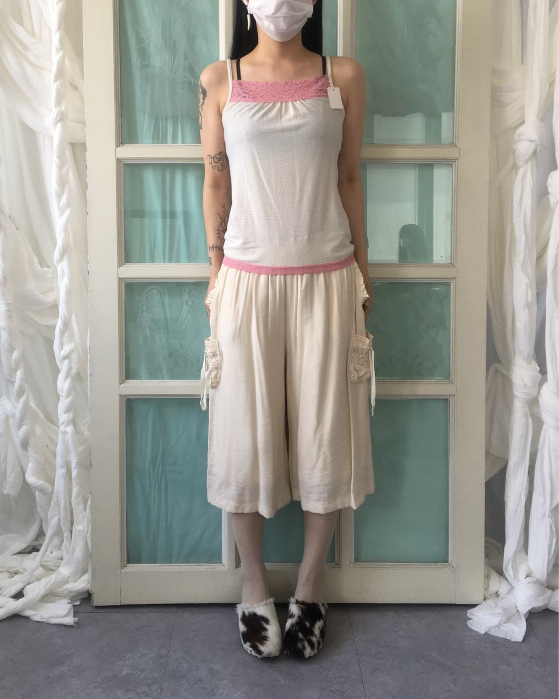 Lace trimming dot pattern sleeveless 상품이미지6