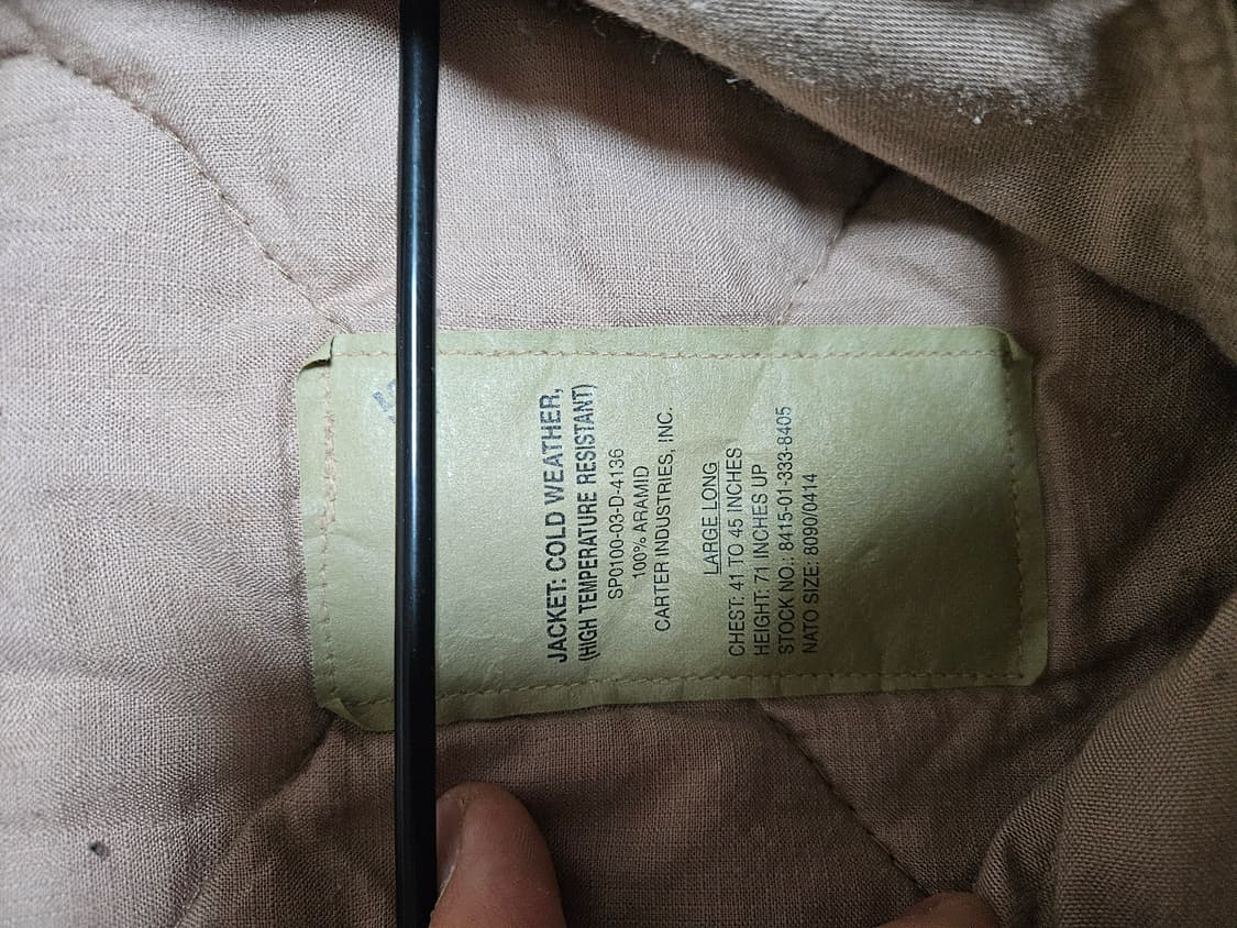 미군 오리지날 cvc 탱커자켓 라지 롱 (탄)컬러 민트급 상품이미지3