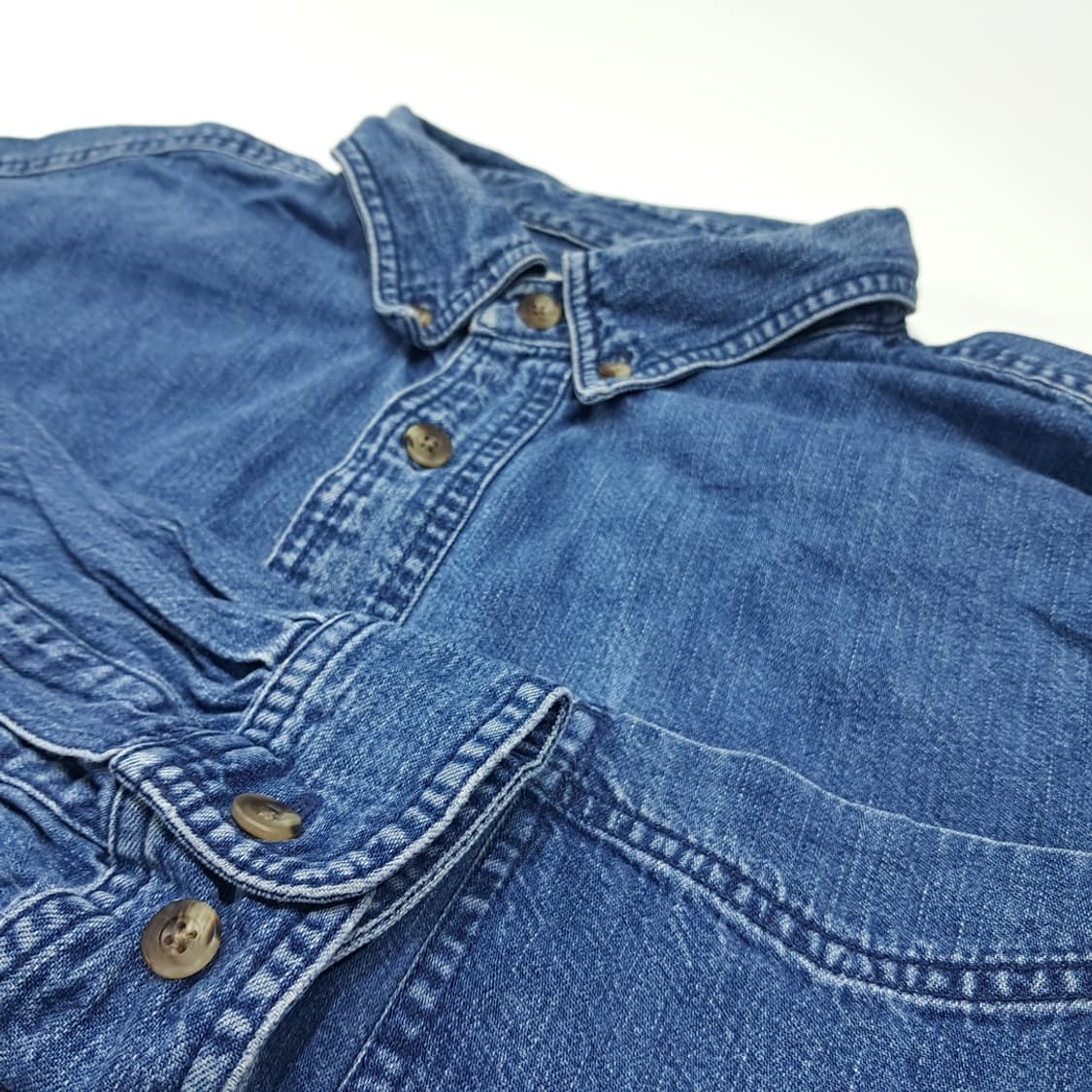 CL512 XL 엘엘빈 90s 코튼 버튼다운 인디고 블루 데님셔츠 남방 상품이미지4