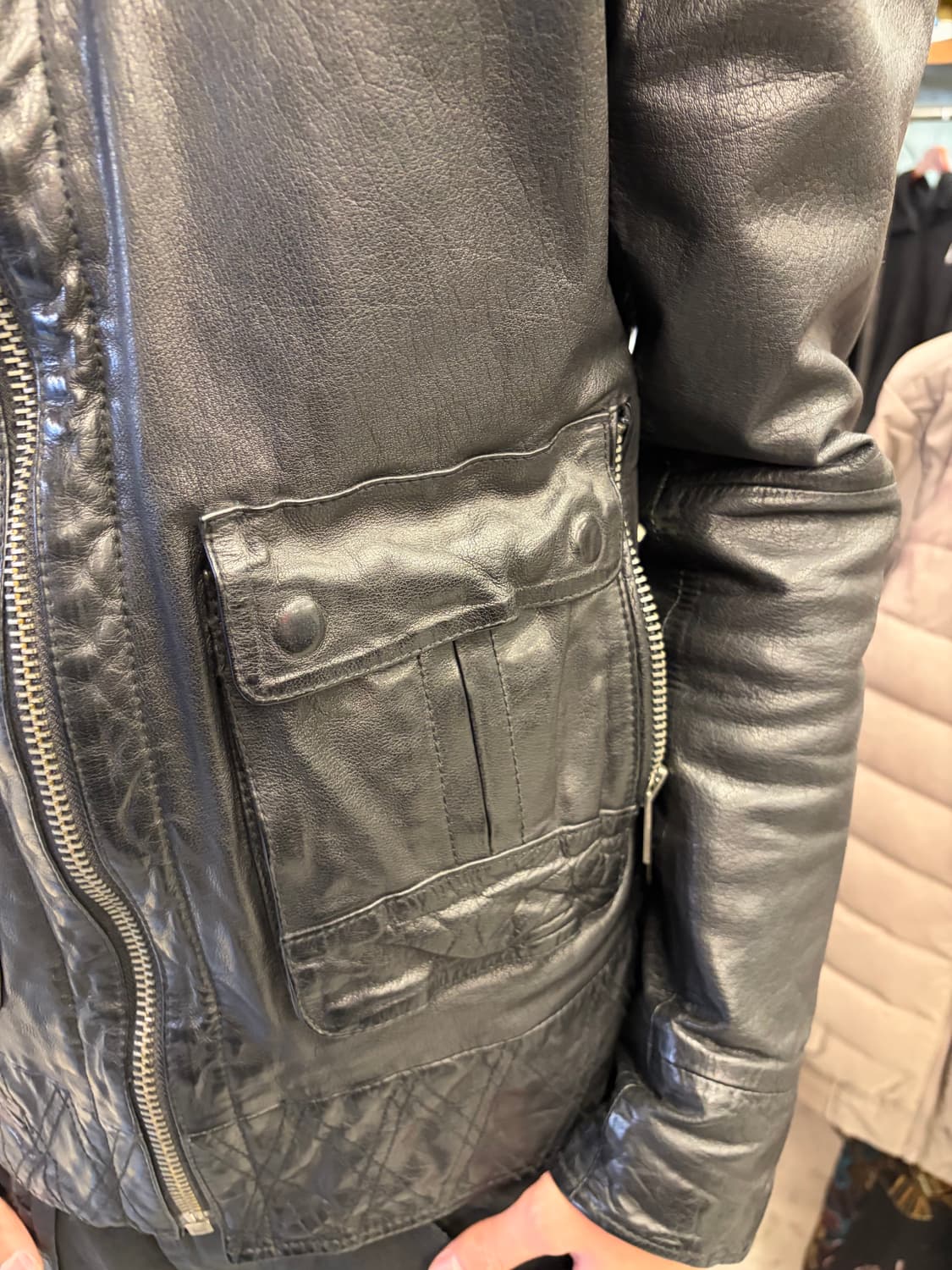 레이어드 더블 하이넥 버팔로 레더 자켓 상품이미지5