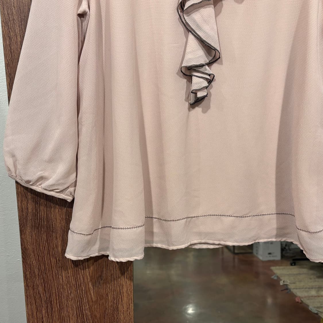 일본 빈티지 핑크 베이지 프릴 러플 블라우스 상품이미지5