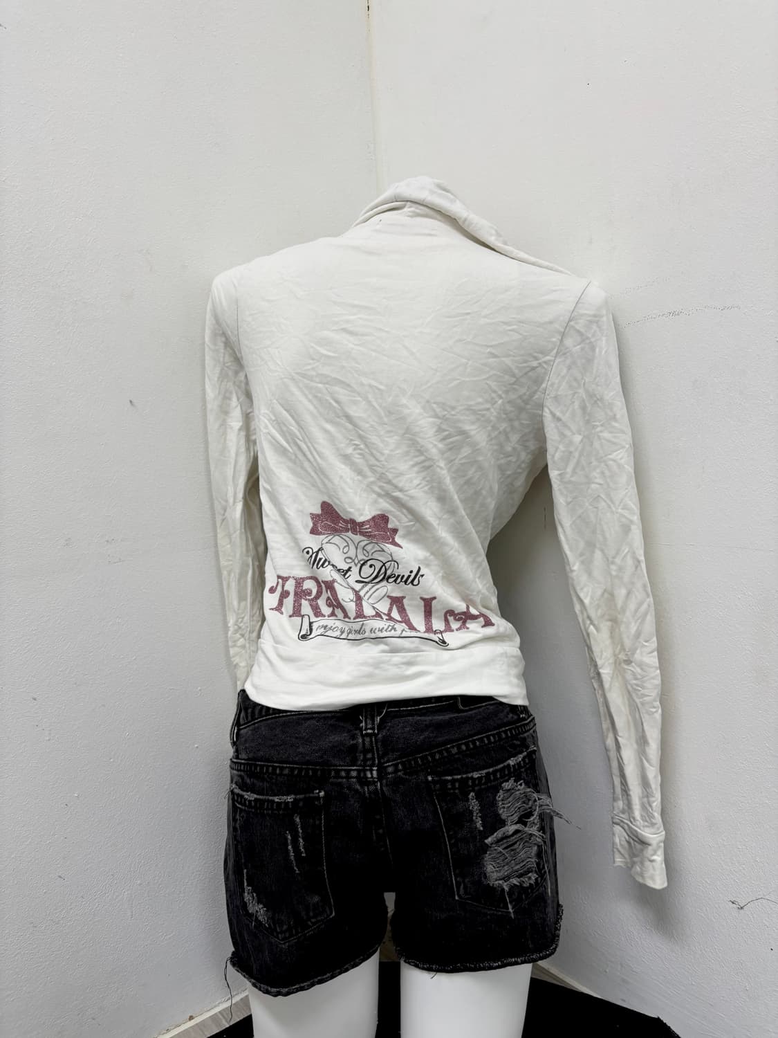 “Tralala” White Y2K Print Slim Fit Hoode 상품이미지9