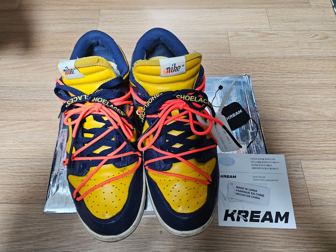 (280) 나이키 x 오프화이트 덩크 로우 유니버시티 골드 미드나잇 네이 상품이미지4