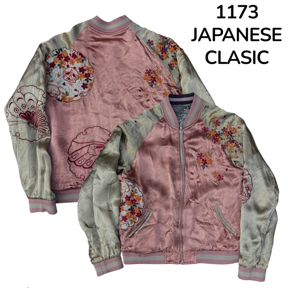 재패니즈클래식 양면 핑크 해골 자수 스카쟌 일본빈티지 스카잔 자켓 S 상품이미지2