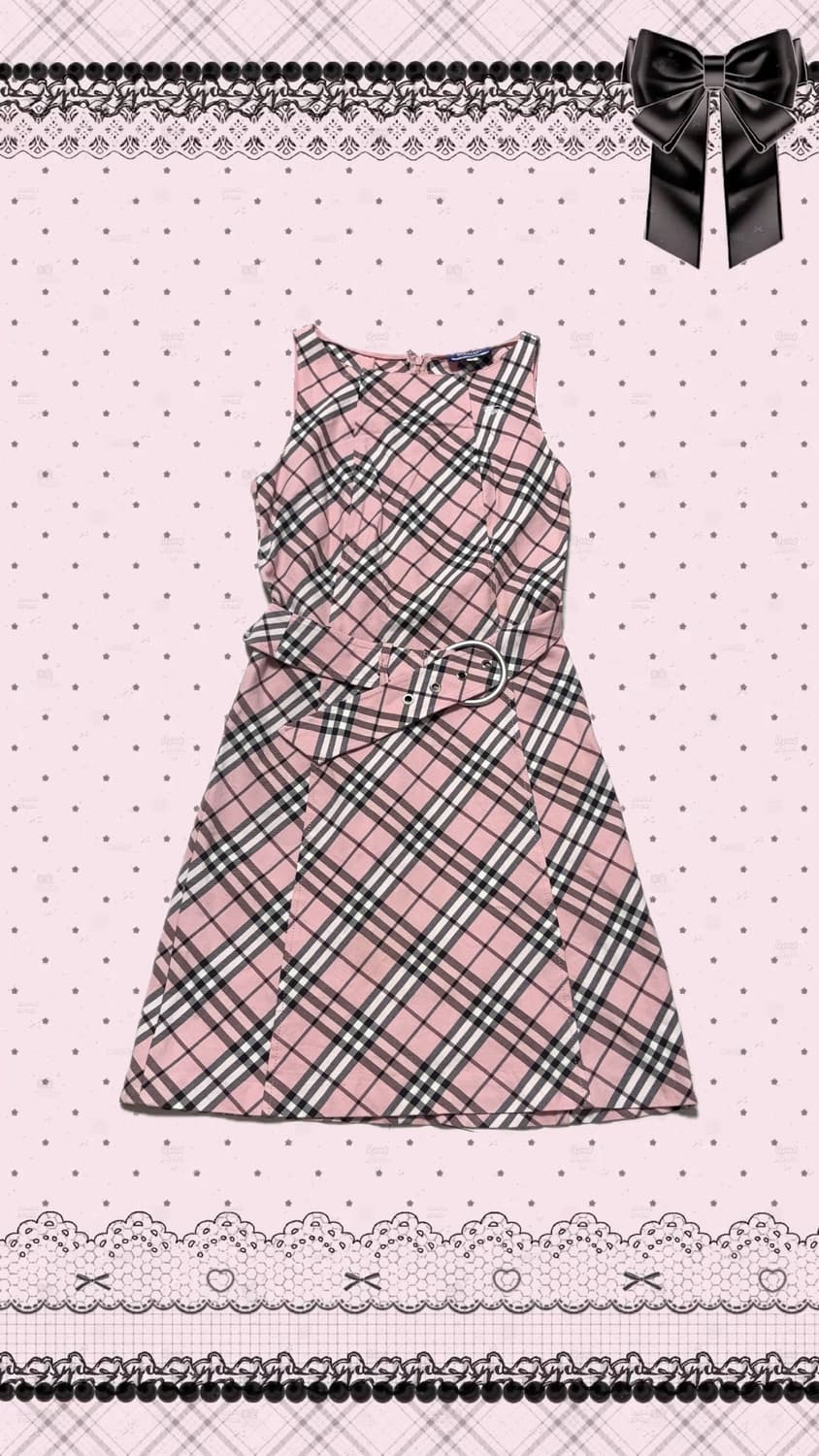 버버리 런던 체크 원피스 나나하치깔🎀🪽 딸기우유 핑크 버클원피스 상품이미지2