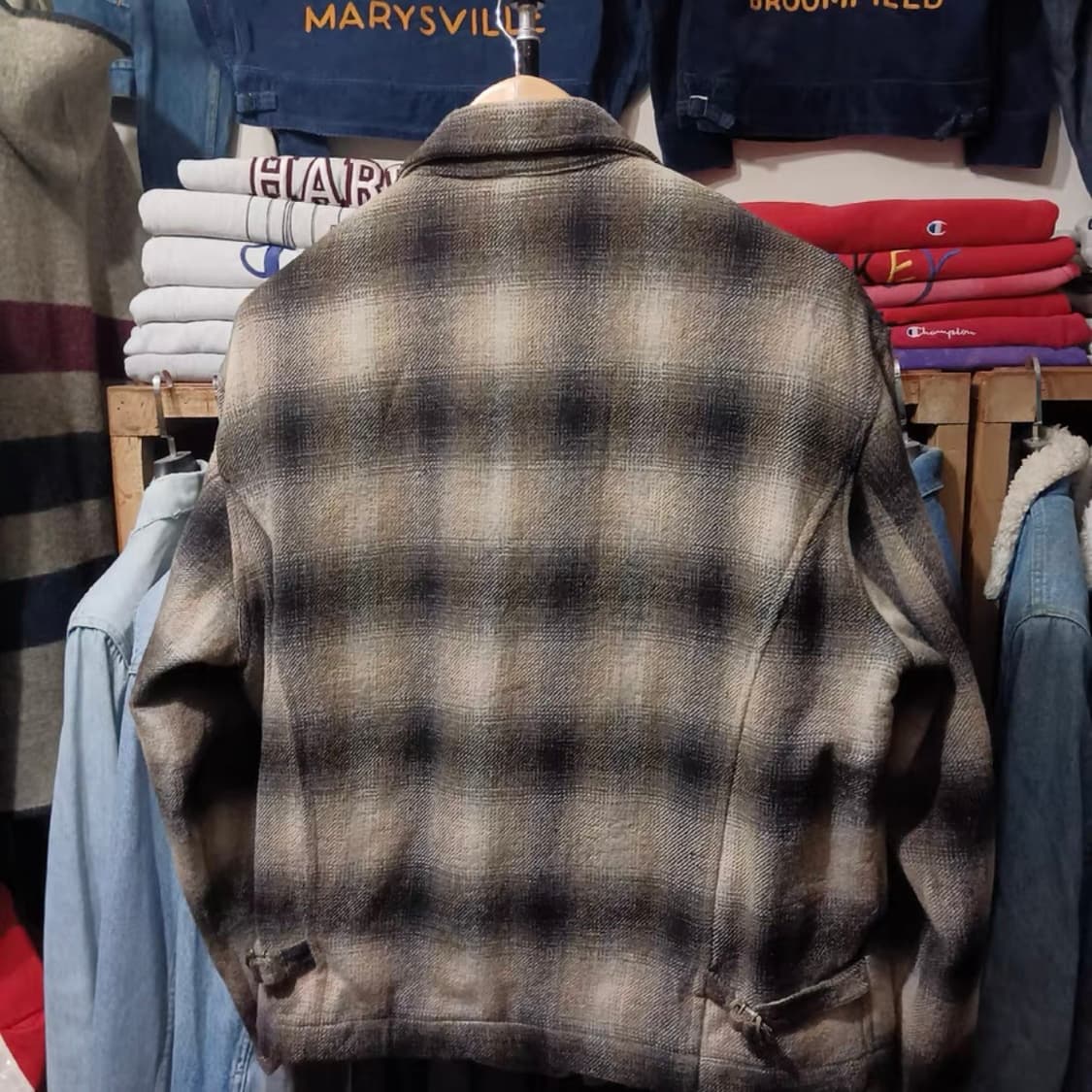 Vintage 아메리칸 복고 조니 뎁 스타일 울 그라데이션 체크 자켓 상품이미지3