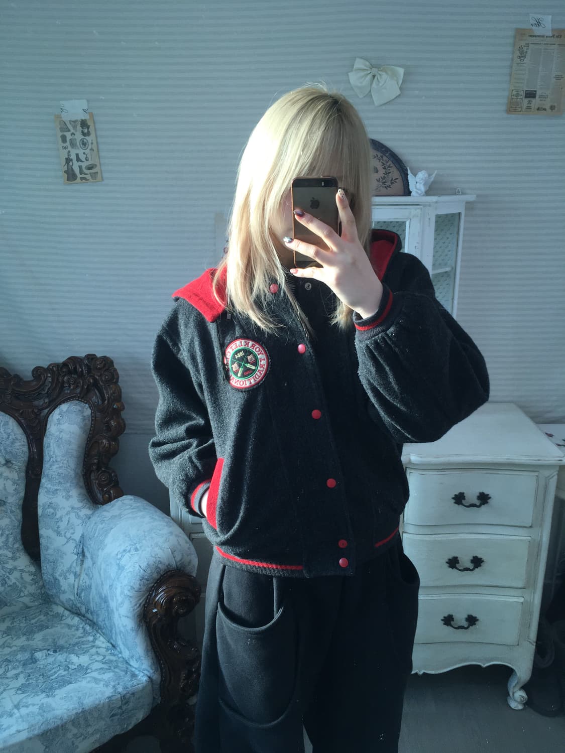 일본빈티지 차콜 후드 패치 자수 베어 후드 점퍼 상품이미지2