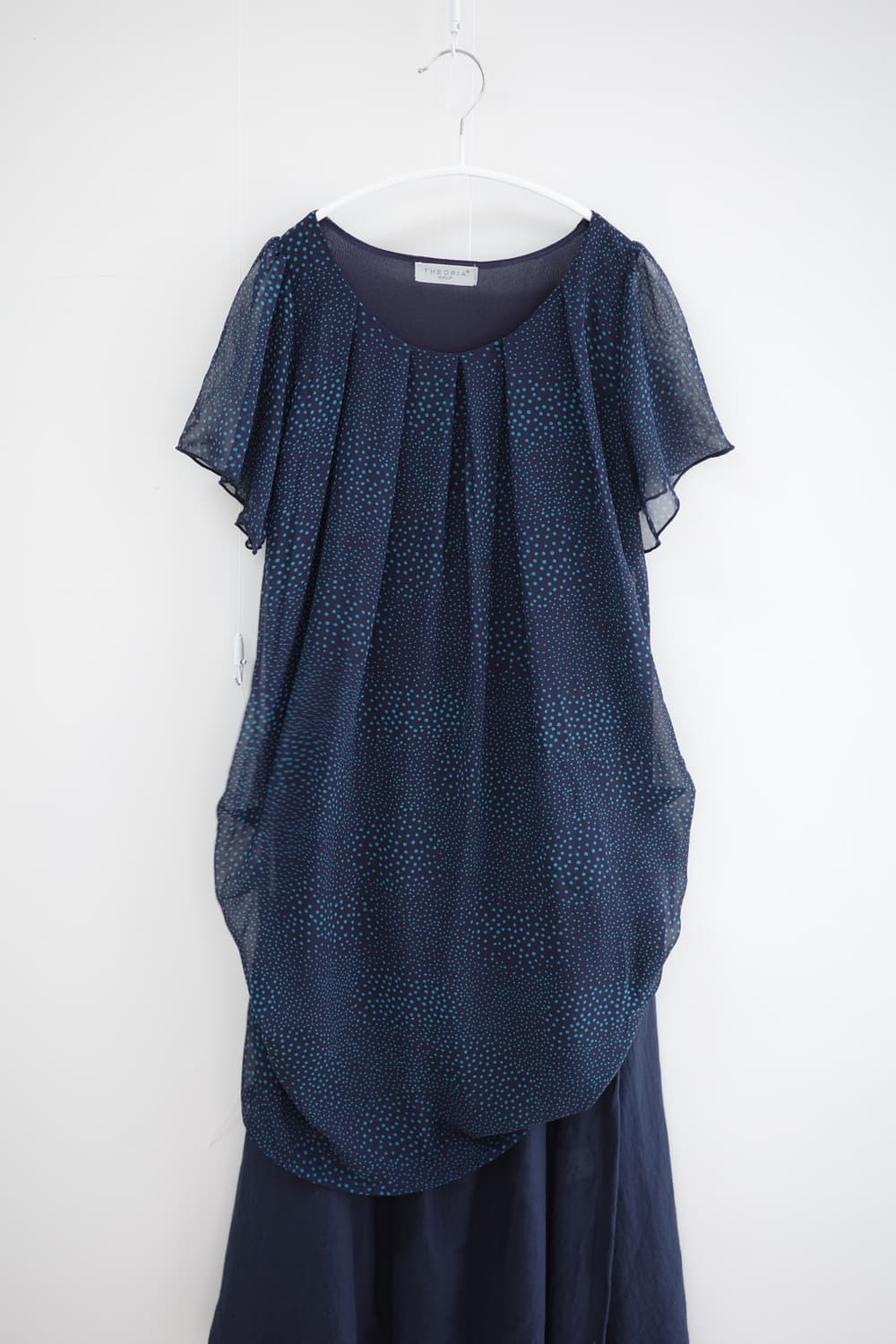 Navy blue dot shirring one-piece 상품이미지1