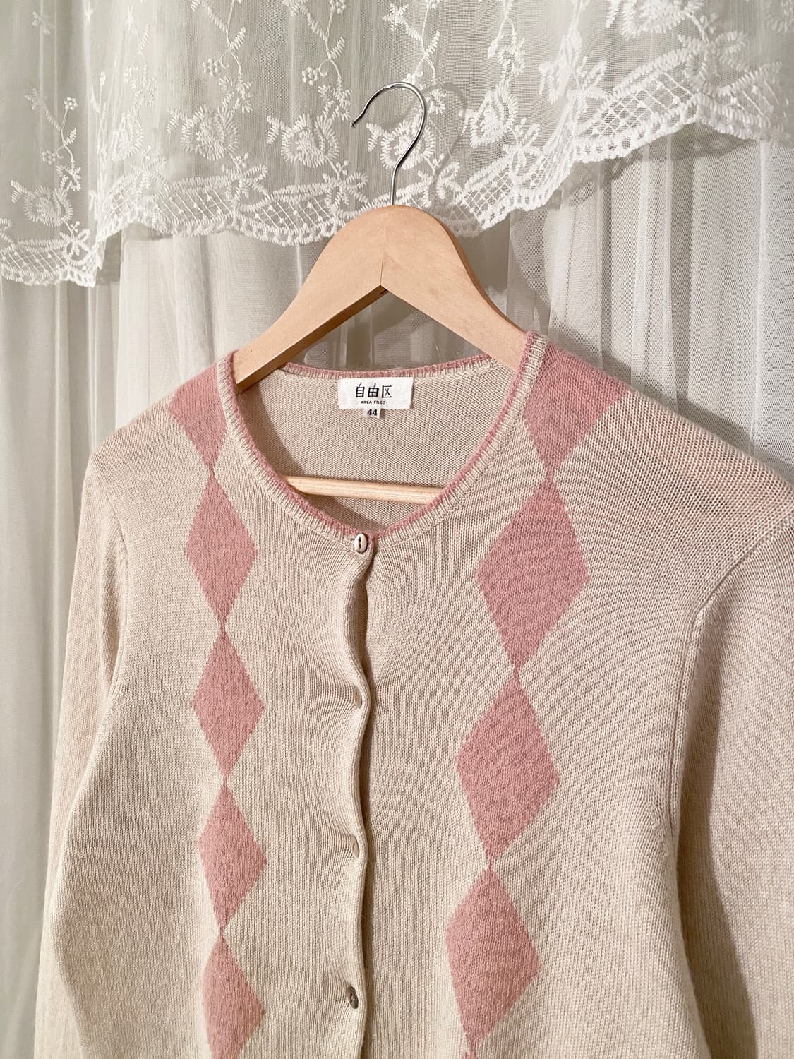 Pastel Pink Argyle Cashmere Cardigan 상품이미지2