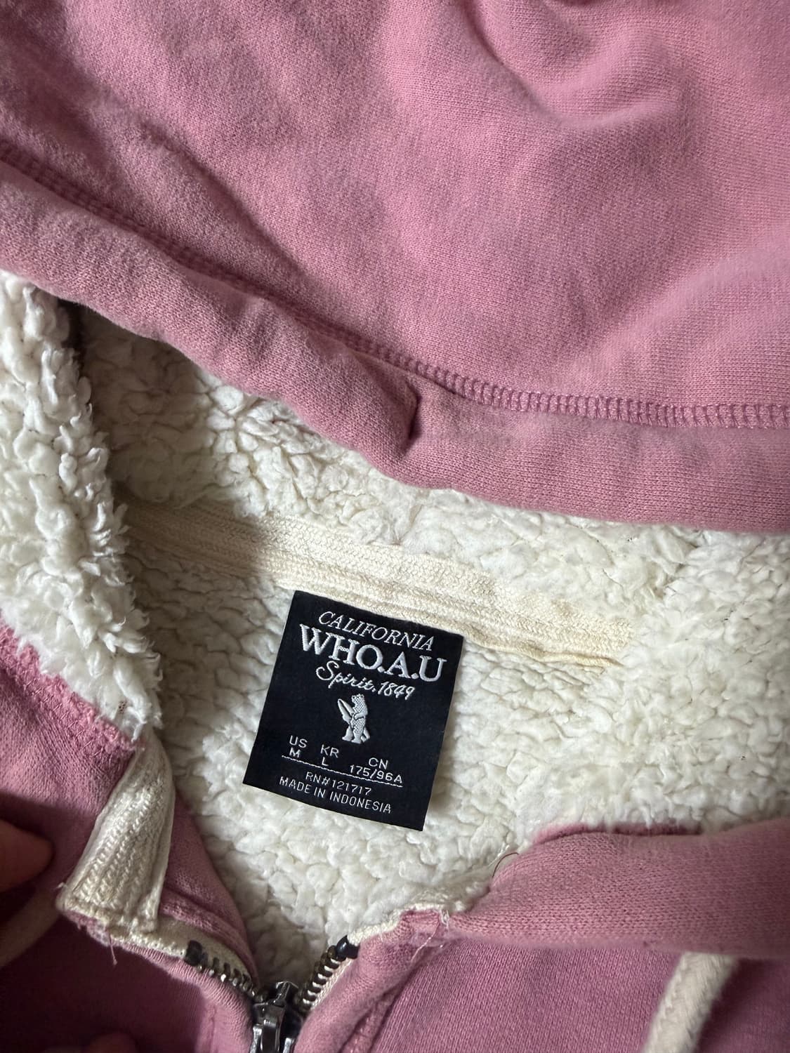 (희귀 대장템!!)후아유 딸기우유 뮤트 핑크 양털 후드집업 상품이미지3