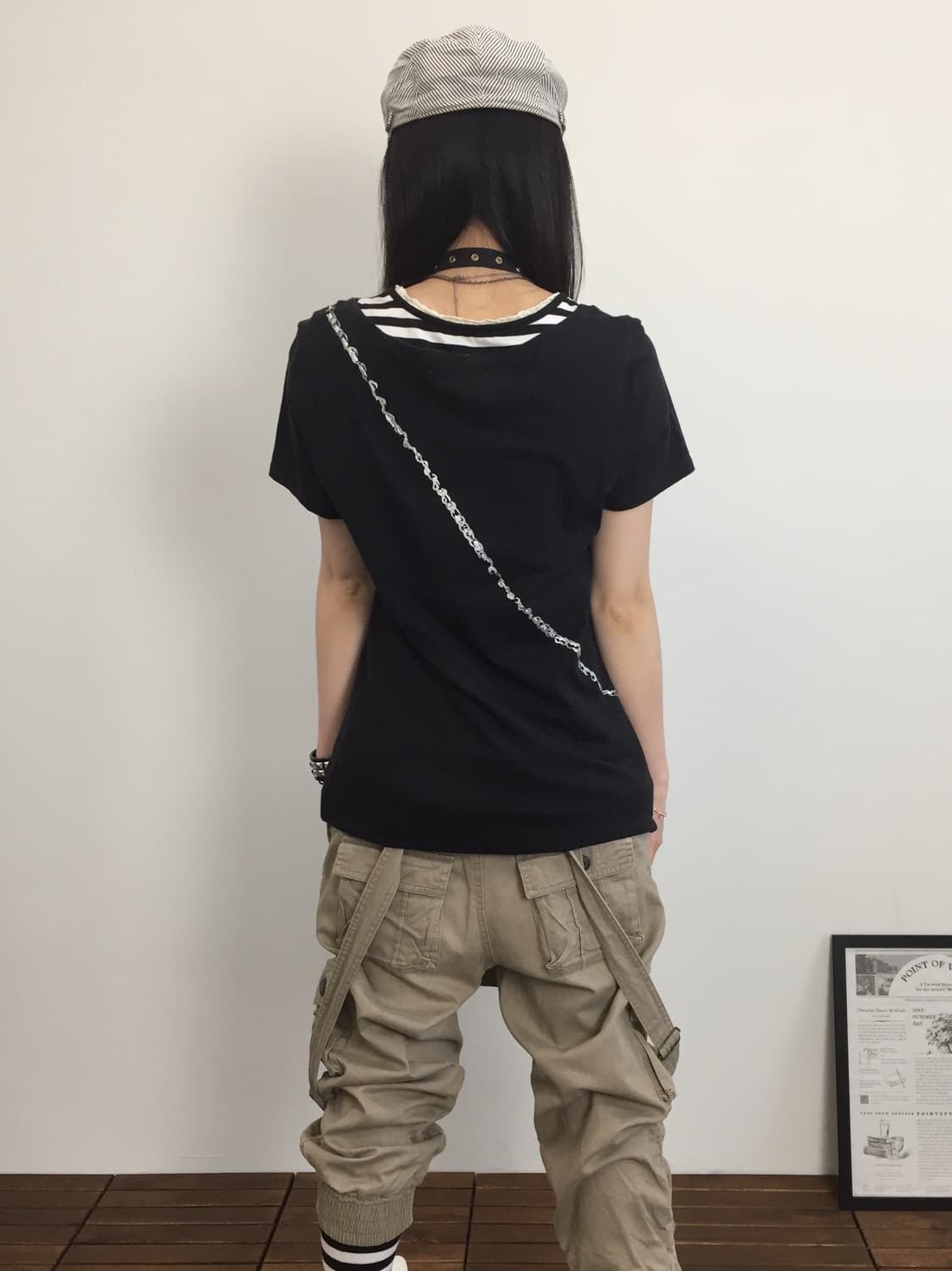 Jpn Y2k Chain Bag Print Black T-shirt 상품이미지2