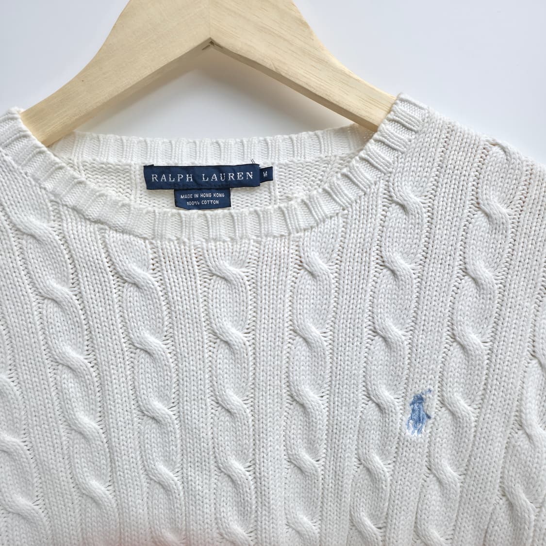 [M] 폴로 랄프로렌 케이블 니트 화이트 베이비 블루 포니 상품이미지4