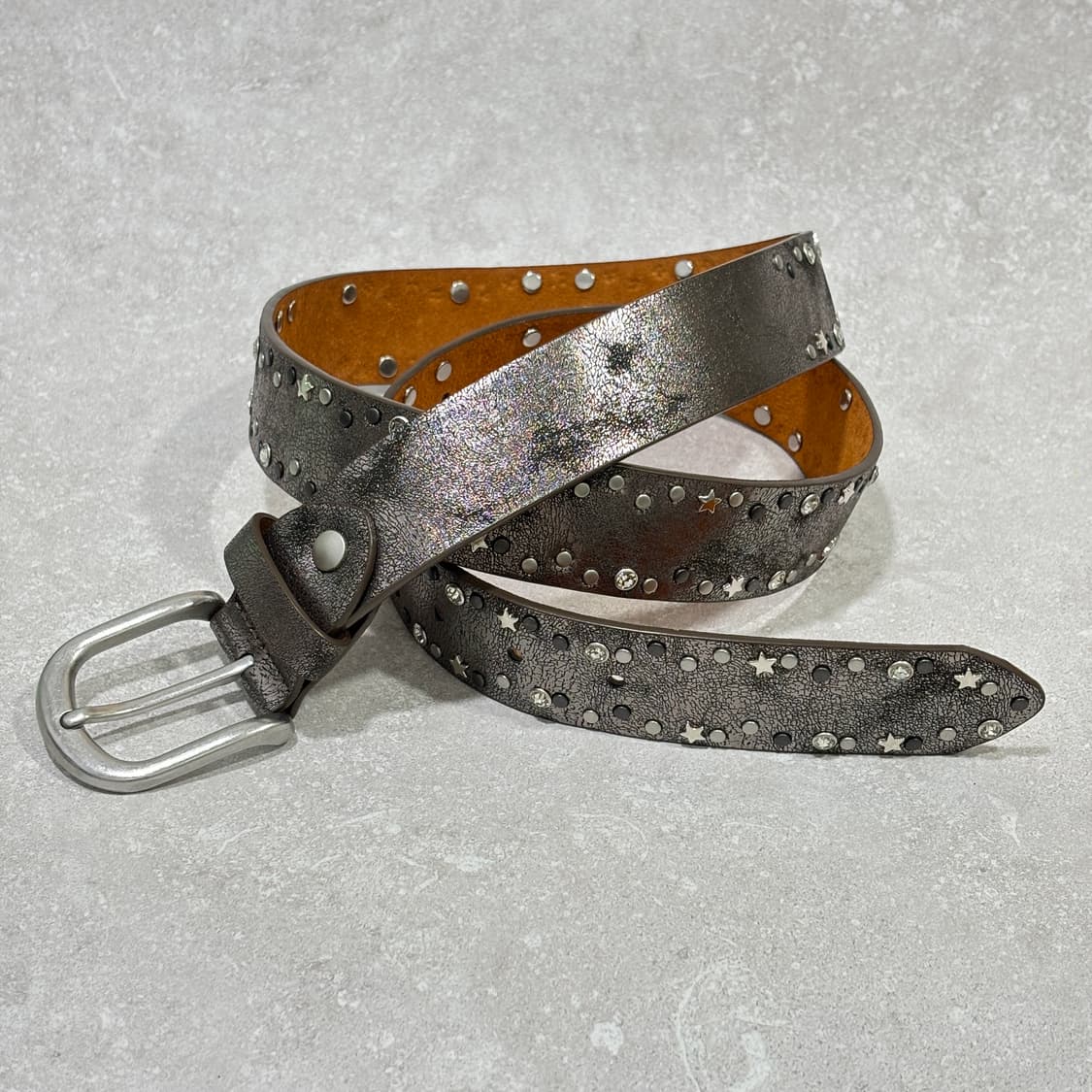 Oribell 트윙클 별 스터드 그로시 소가죽 웨스턴 벨트 실버 상품이미지2