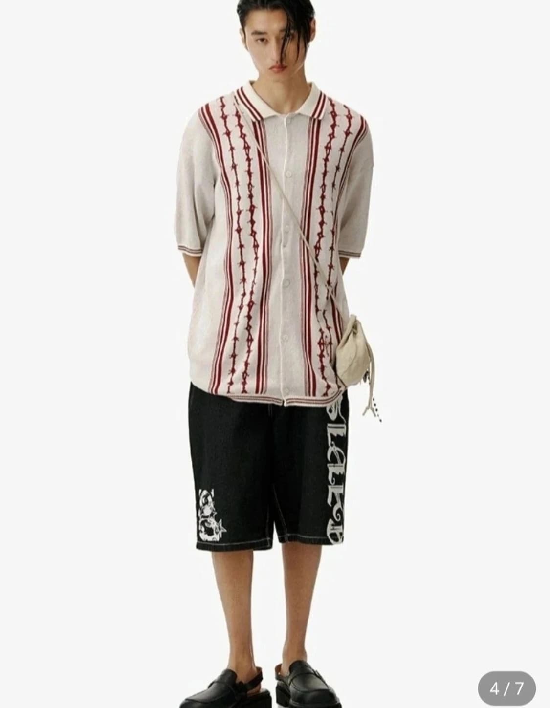 카비시 스트라이프 하프 슬리브 니트 셔츠 M 상품이미지5