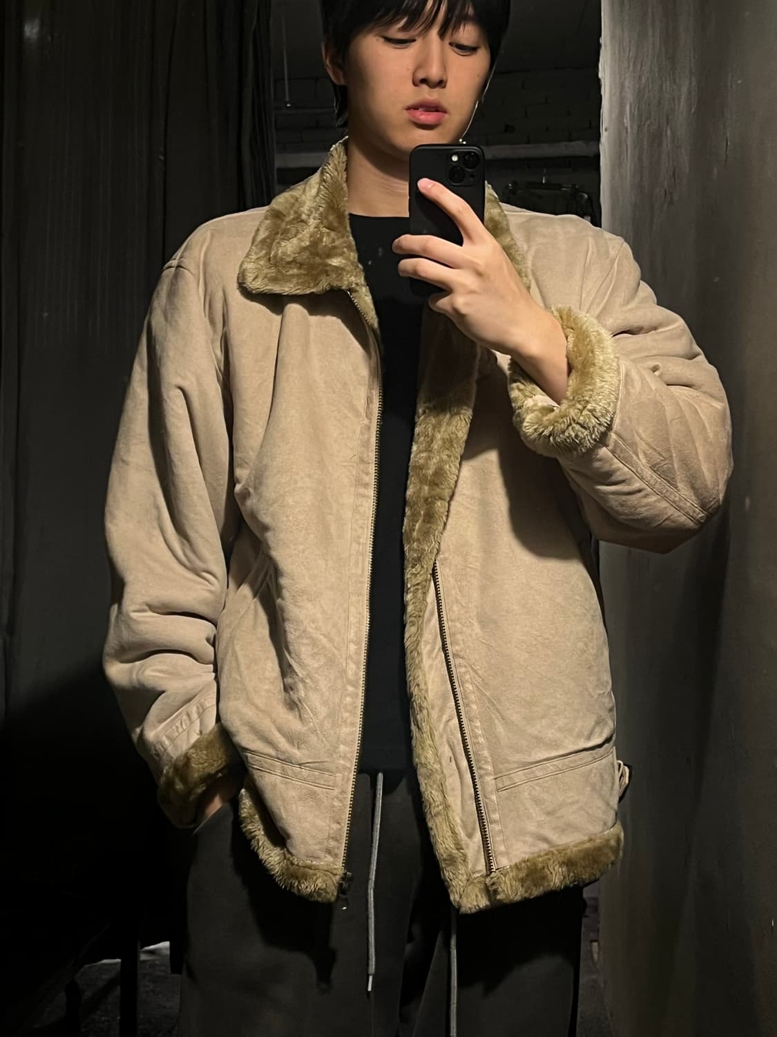 VAN JACKET JP 아이보리 브라운 스웨이드 후리스 자켓 XL 상품이미지1