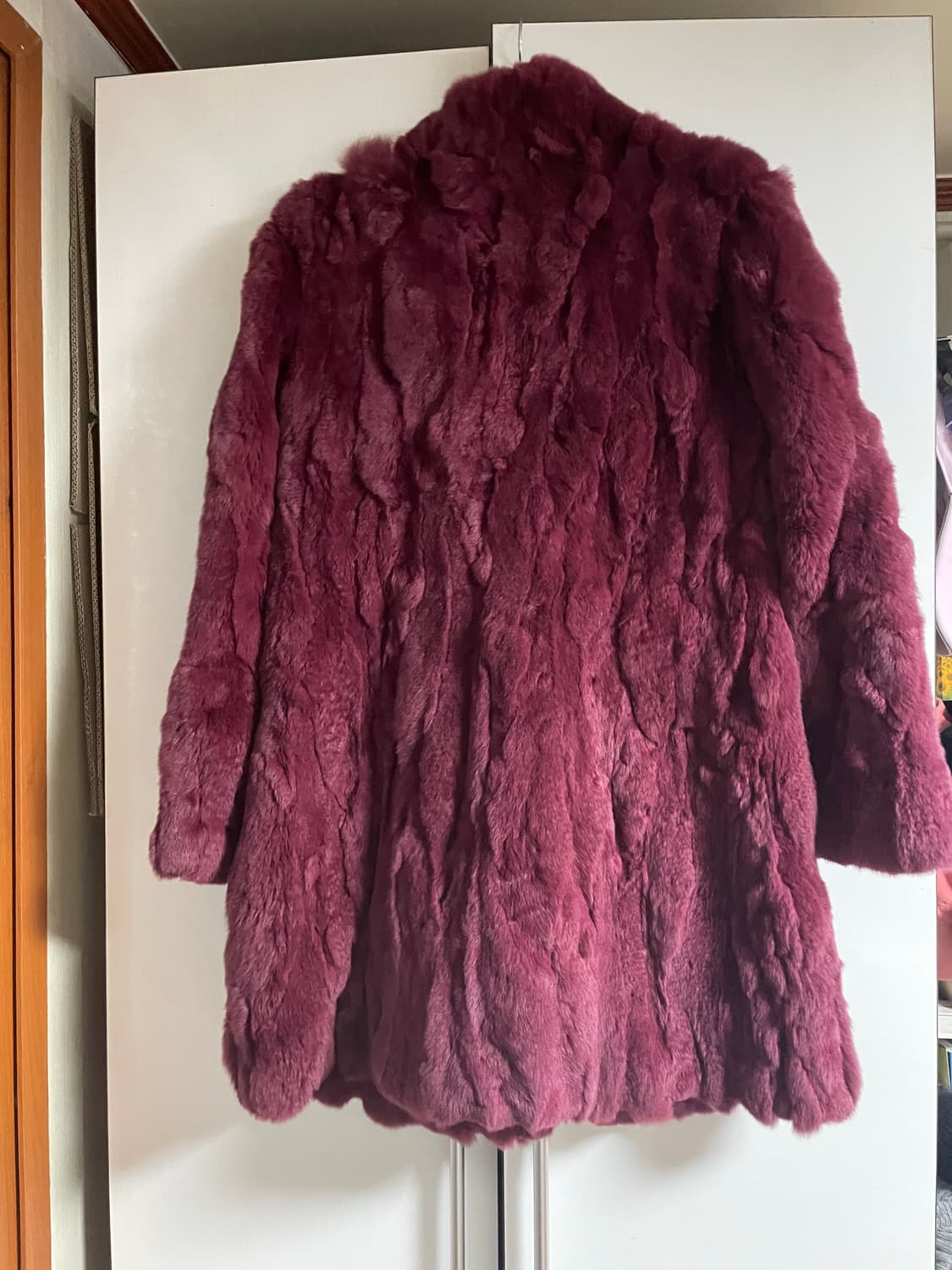 zero degree 천연 모피 토끼(렉스) 코트 버건디 상품이미지2