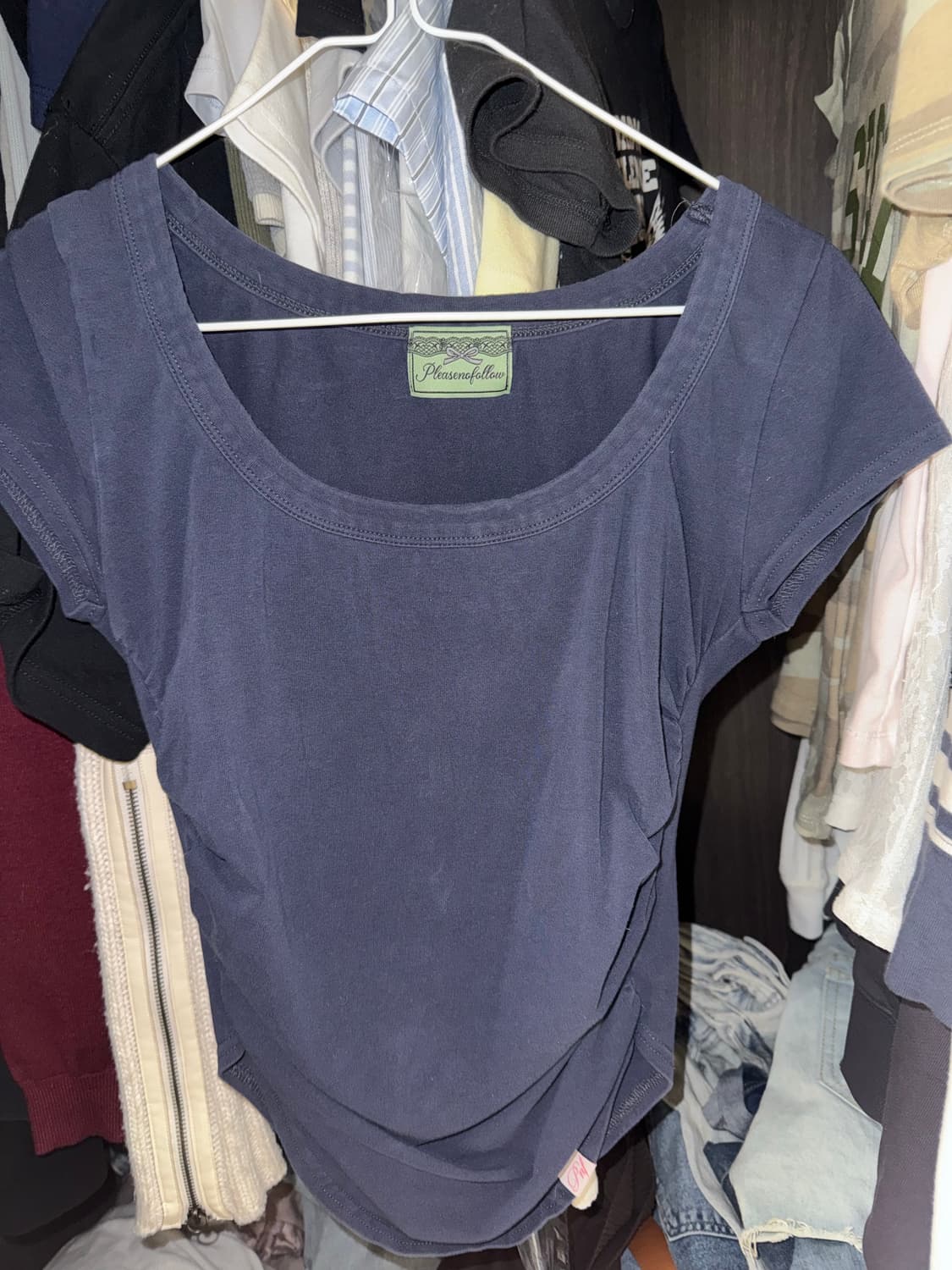 플리즈노팔로우 뉴 모모 셔링 숏 탑 네이비 상품이미지3