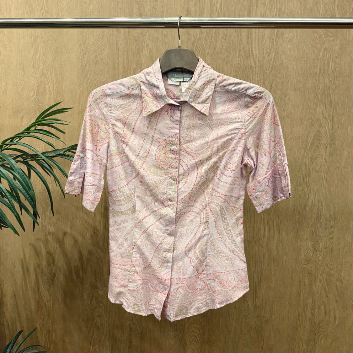 막스마라 반팔 셔츠 코튼 블라우스 페이즐리 패턴 디테일 슬림핏 핑크 상품이미지1