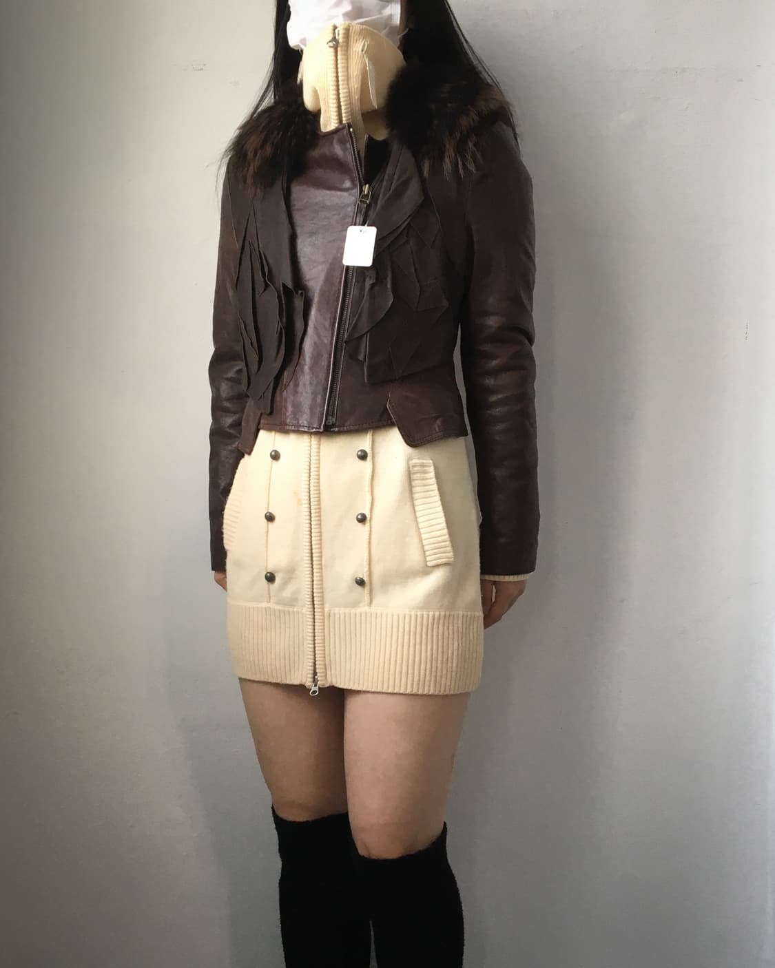 Raccoon fur collar leather jacket 상품이미지6