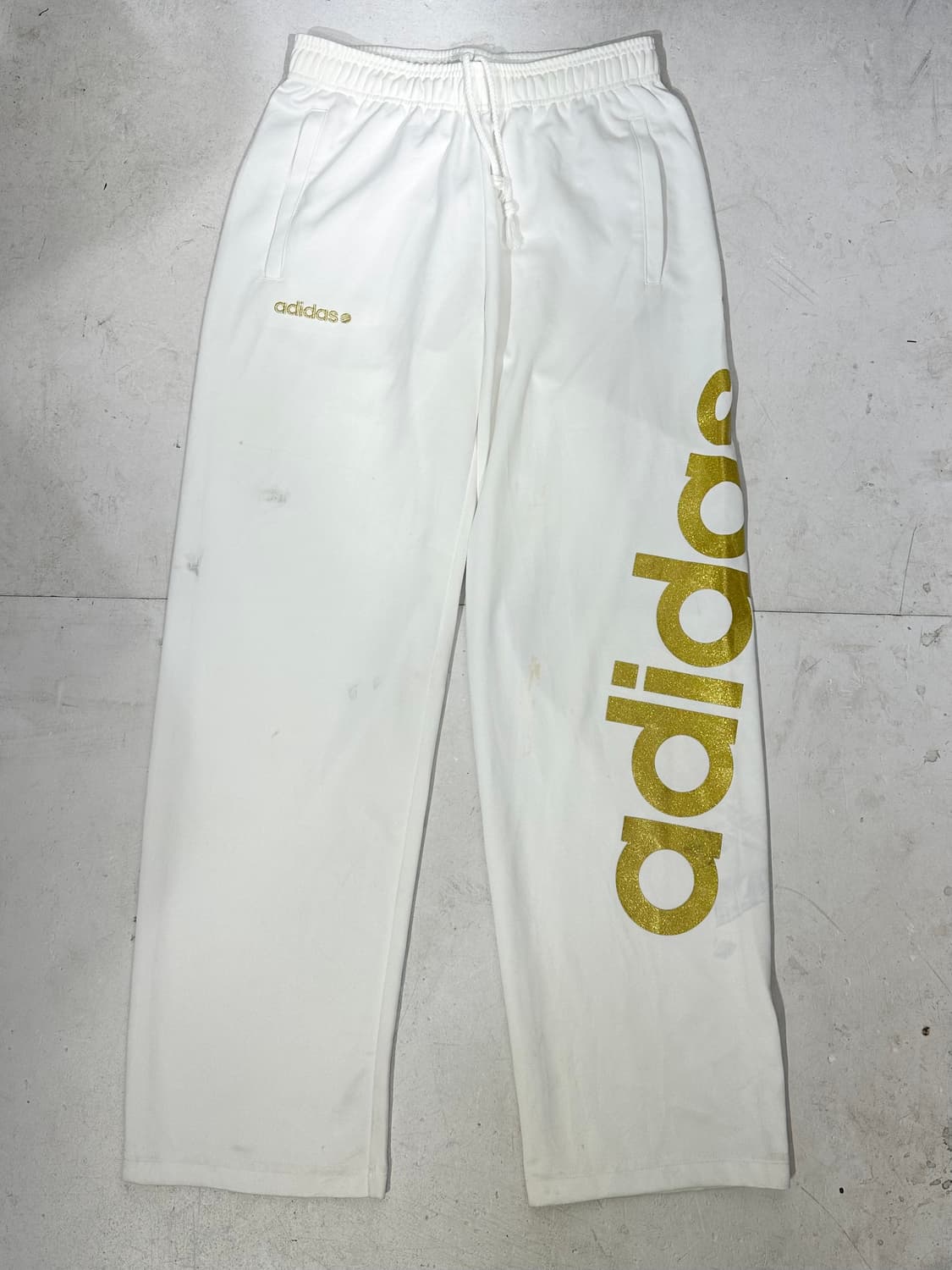 아디다스 화이트 골드 스펠아웃 와이드 트레이닝 팬츠 추리닝 바지 S 상품이미지4