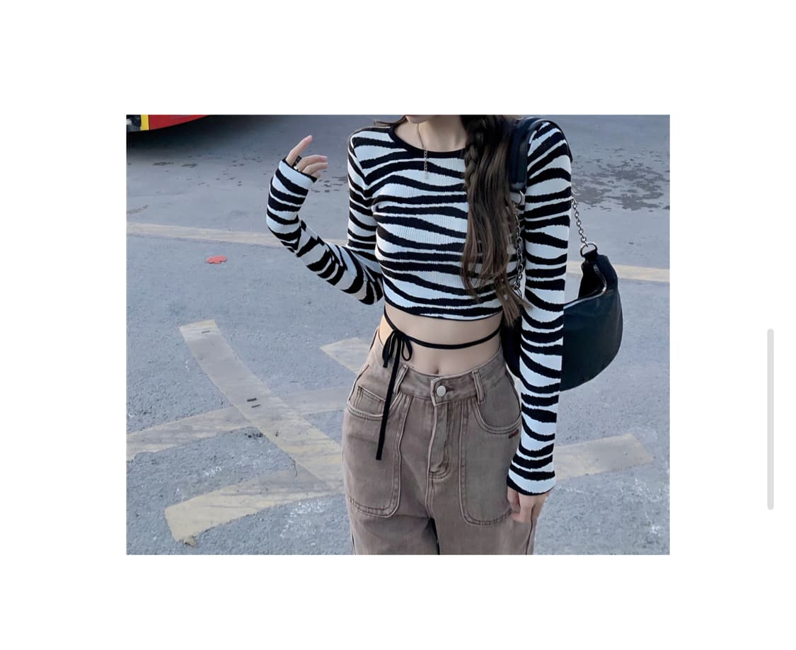 빈티지 지브라 y2k 스트랩 크롭 니트 긴팔티셔츠 상품이미지2