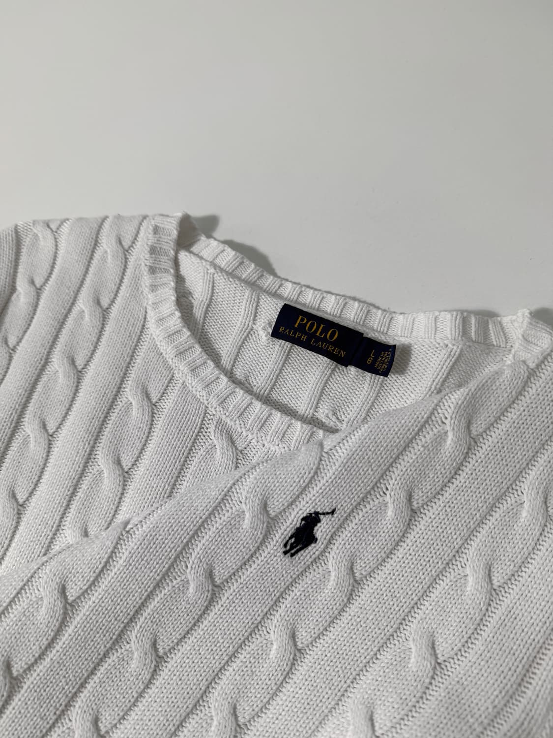 폴로 랄프로렌 신형 화이트 코튼 꽈배기 니트 상품이미지2