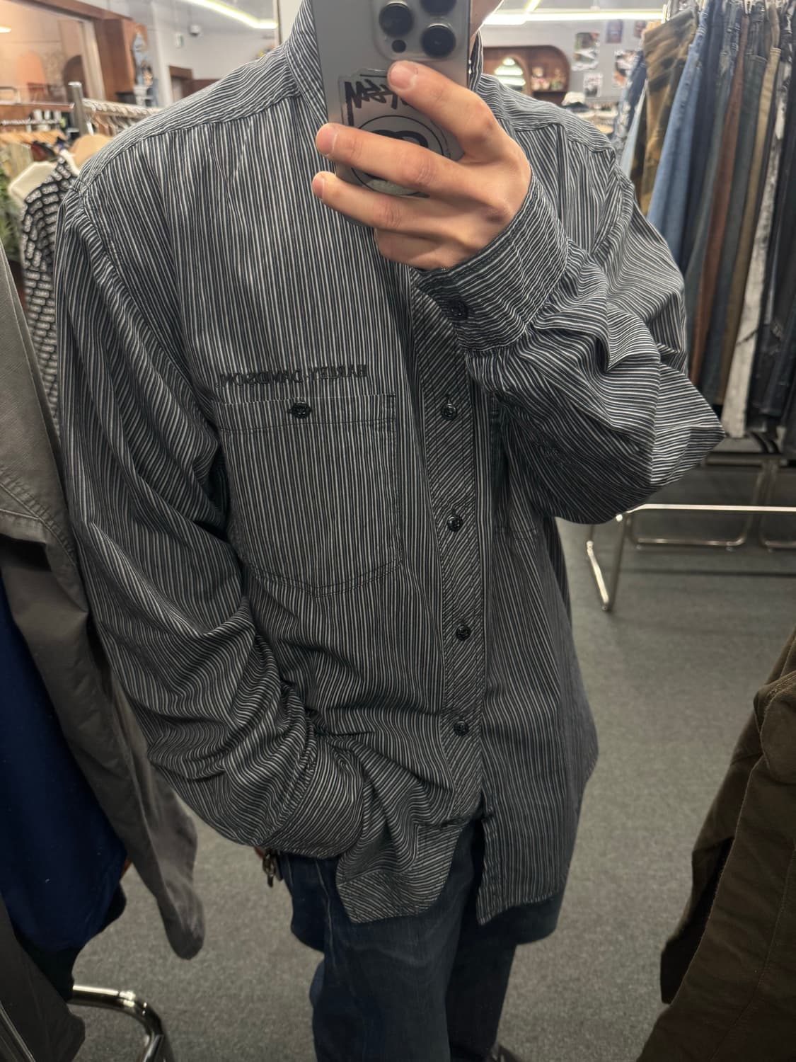 2XL)할리데이비슨 빈티지 자수 스트라이프 긴팔셔츠 상품이미지1