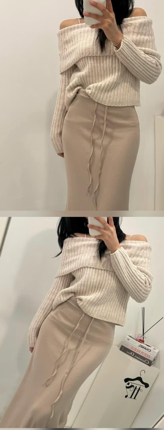 에겐 오프숄더니트 베이지 롱스커트 코디셋 페어리 상품이미지1