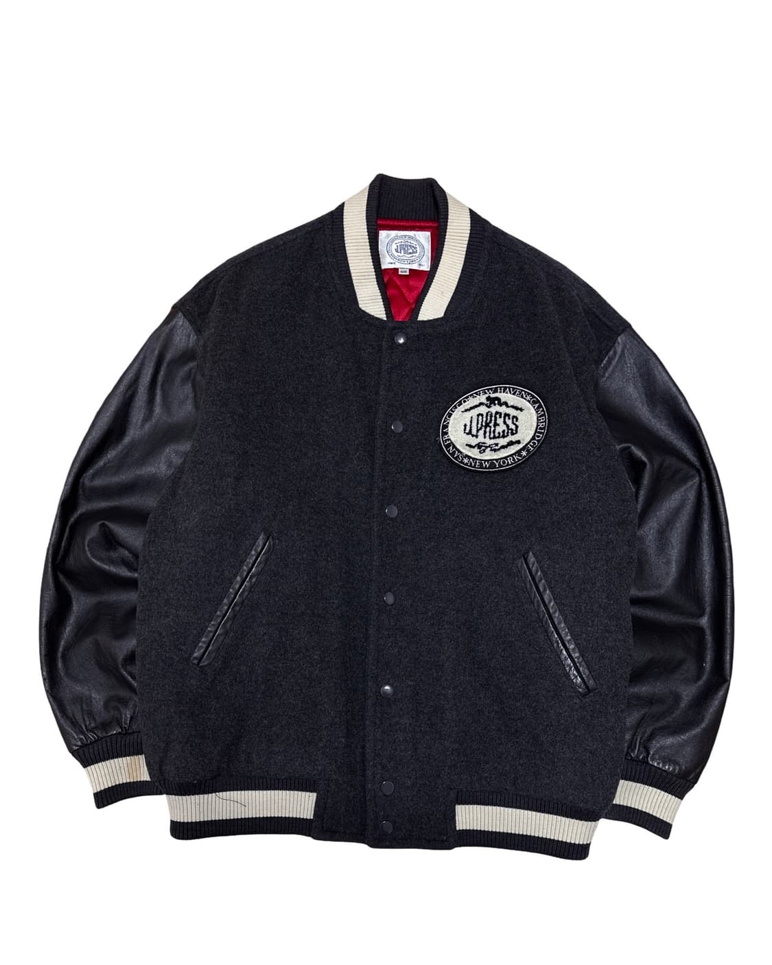 J.press 90s 블랙 레더 바시티 자켓 상품이미지1
